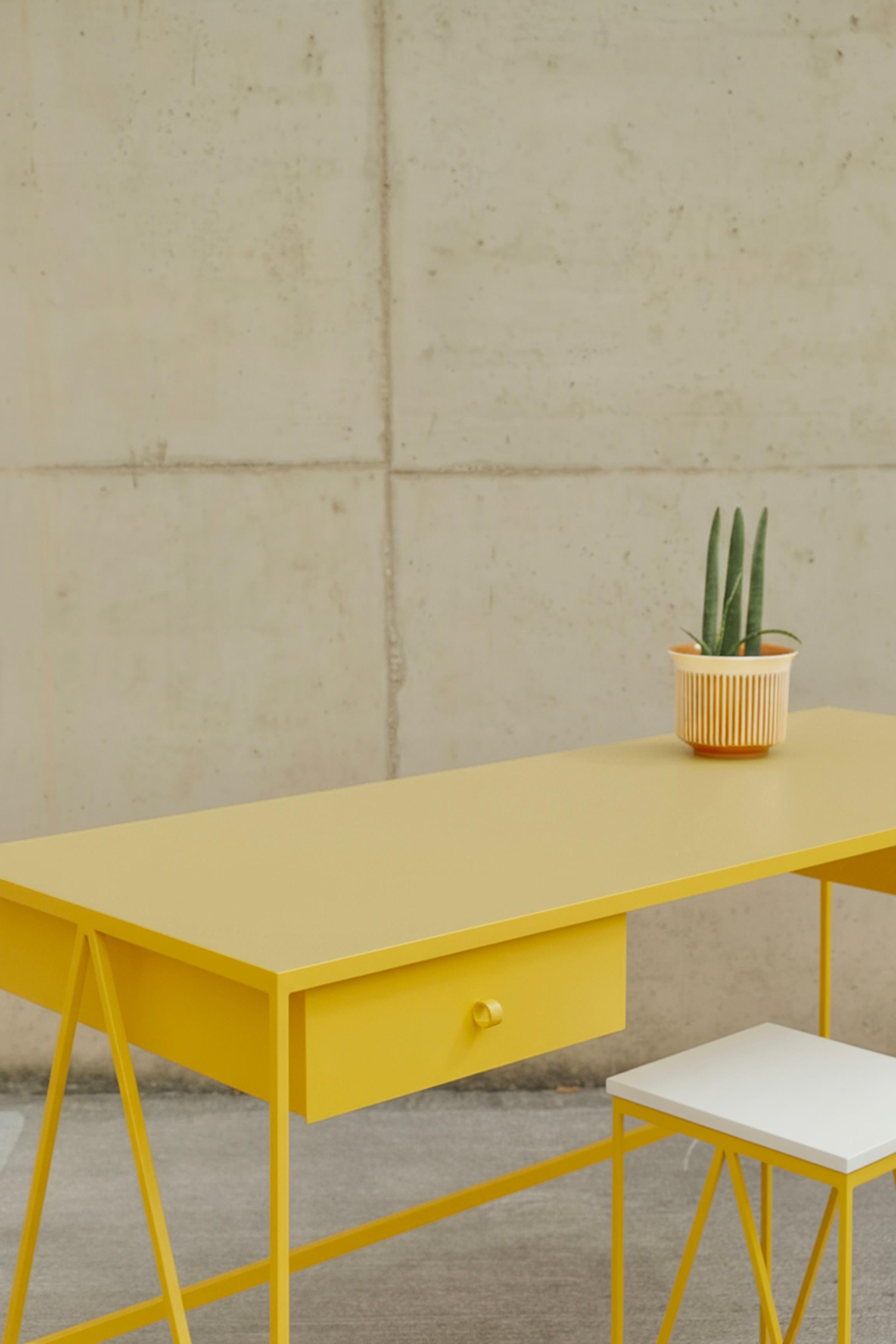 Britannico Yellow Steel Contemporary Study Desk with Two Drawers - Customizable in vendita