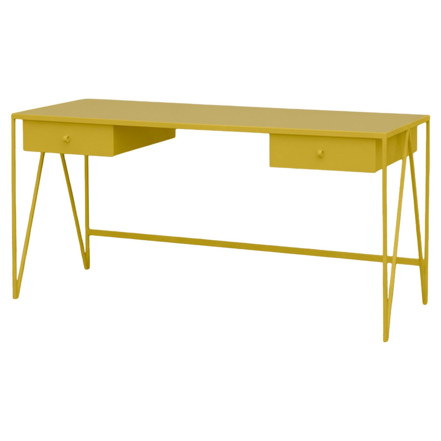 Yellow Steel Contemporary Study Desk with Two Drawers - Customizable