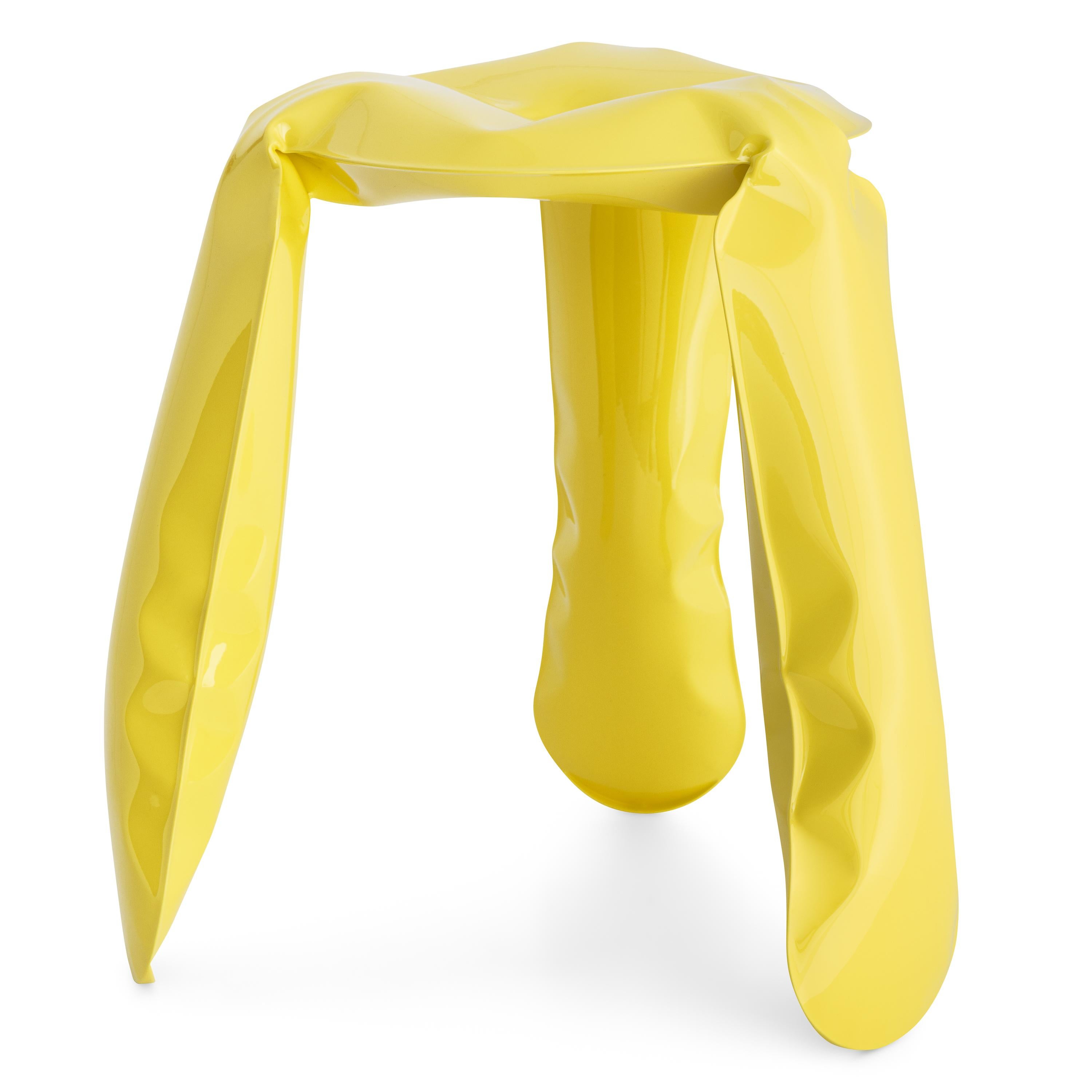 Yellow glossy steel standard plopp stool by Zieta
Dimensions: D 35 x H 50 cm 
Material: Carbon steel. 
Finish: Powder-coated. Glossy finish. 
Available in colors: Graphite, moss grey, umbra grey, beige grey, blue grey. Available in stainless steel,