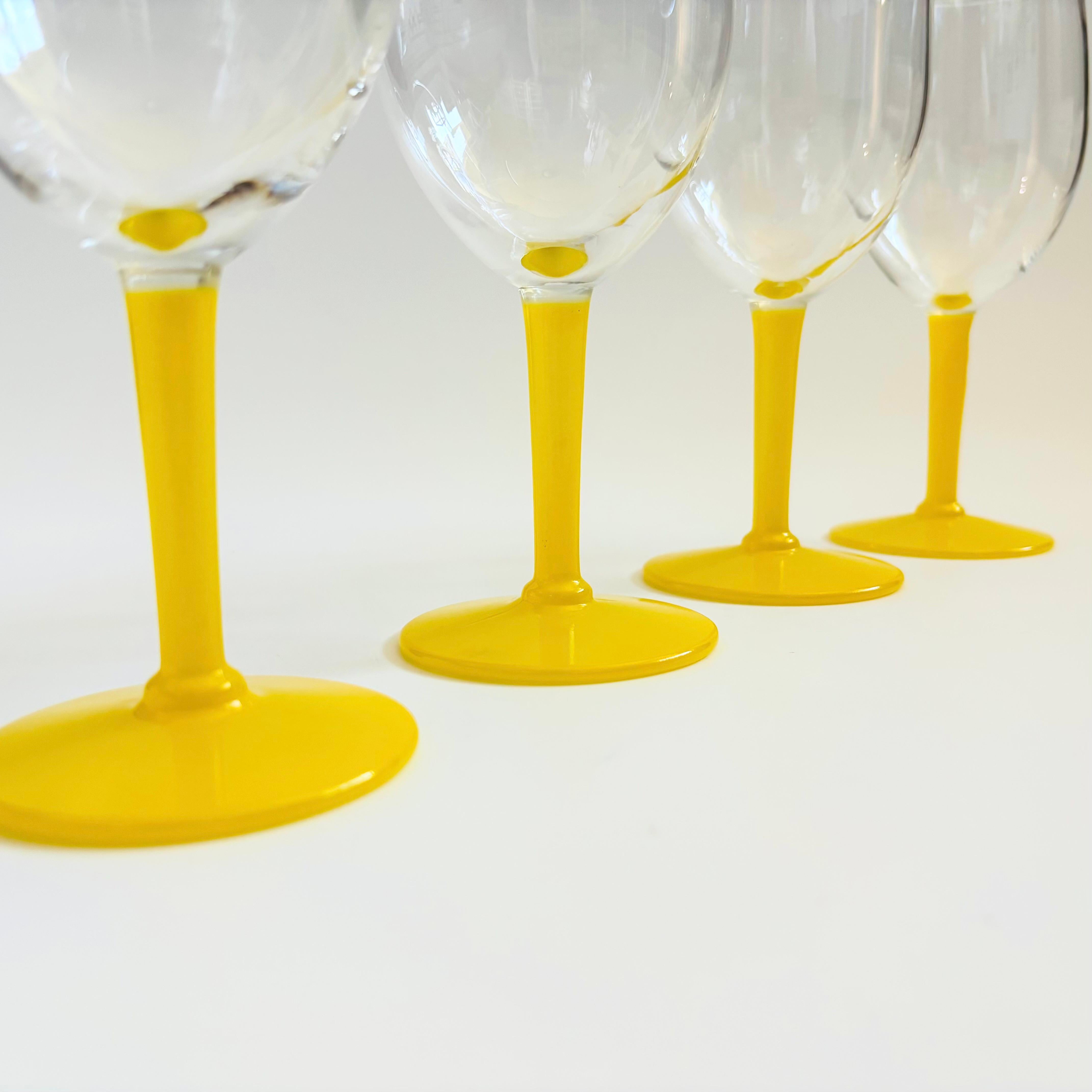 20th Century Yellow Stem Wine Glasses - Set of 4 For Sale