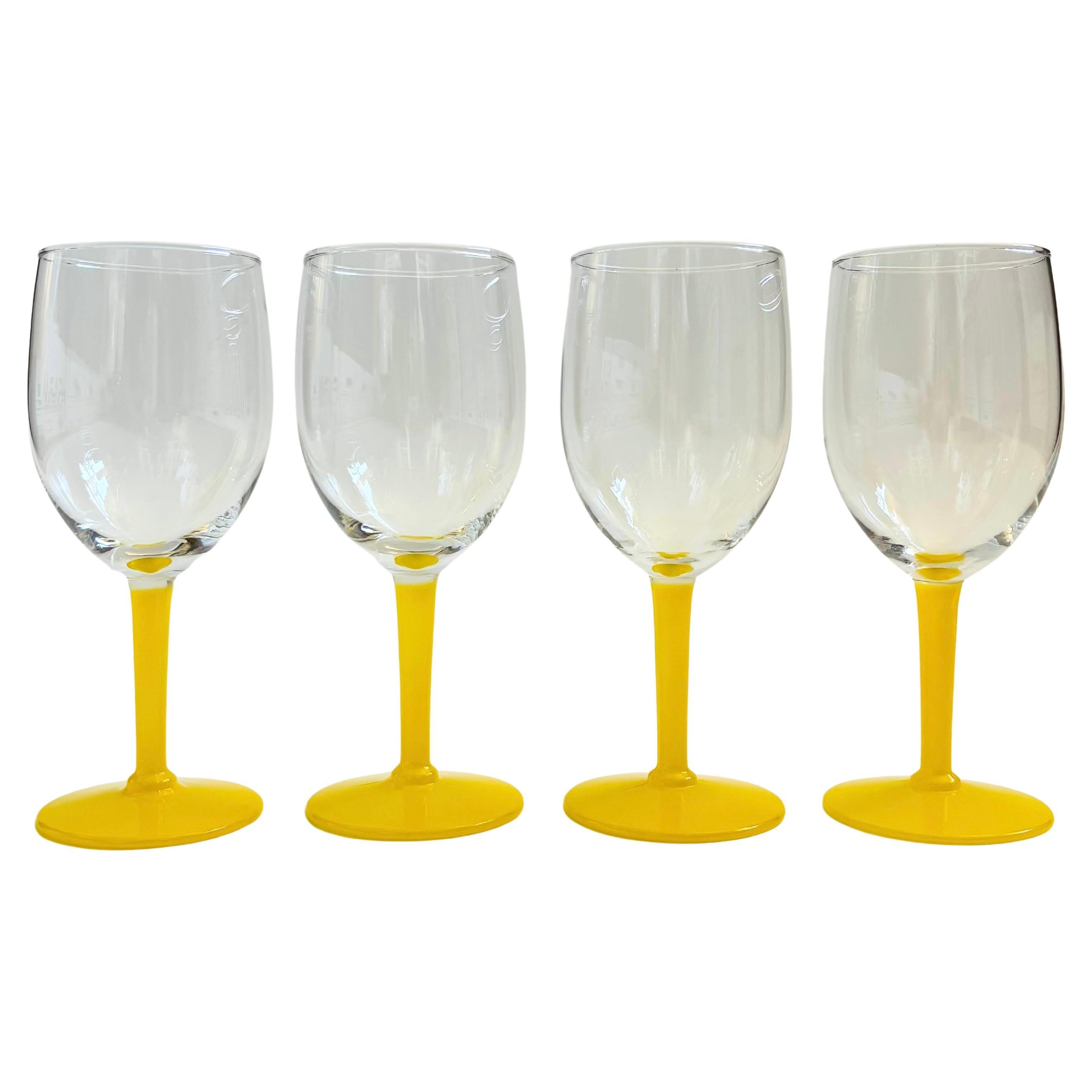 Yellow Stem Wine Glasses - Set of 4 For Sale