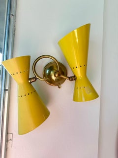 Yellow Stilnovo Peforated Metal Cone Wall Lights, PAIR (2 pairs available)