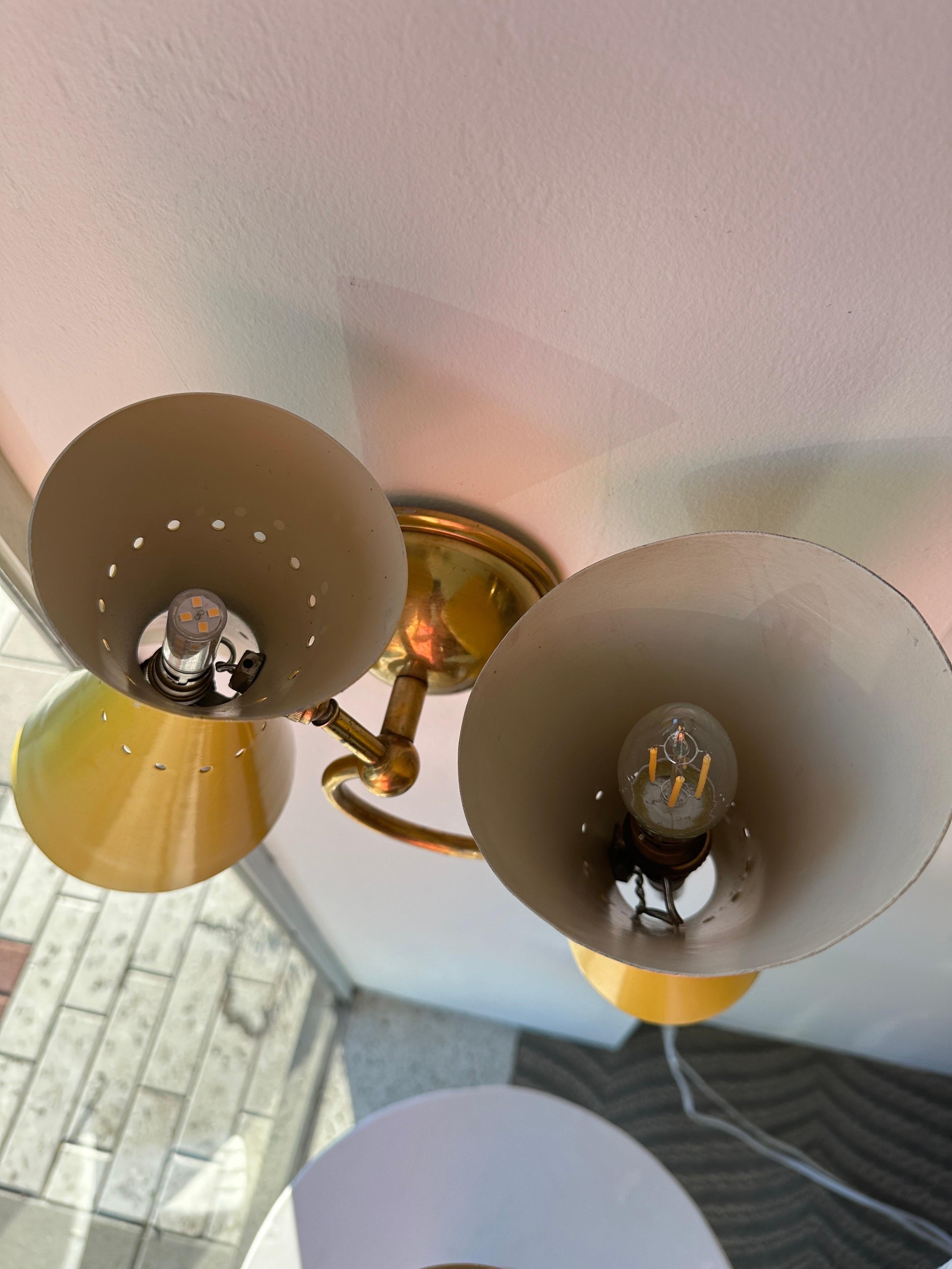 Yellow Stilnovo Peforated Metal Cone Wall Lights, PAIR (2 pairs available) In Good Condition For Sale In East Hampton, NY