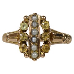 Yellow Stone & Seed Pearl Victorian Ring