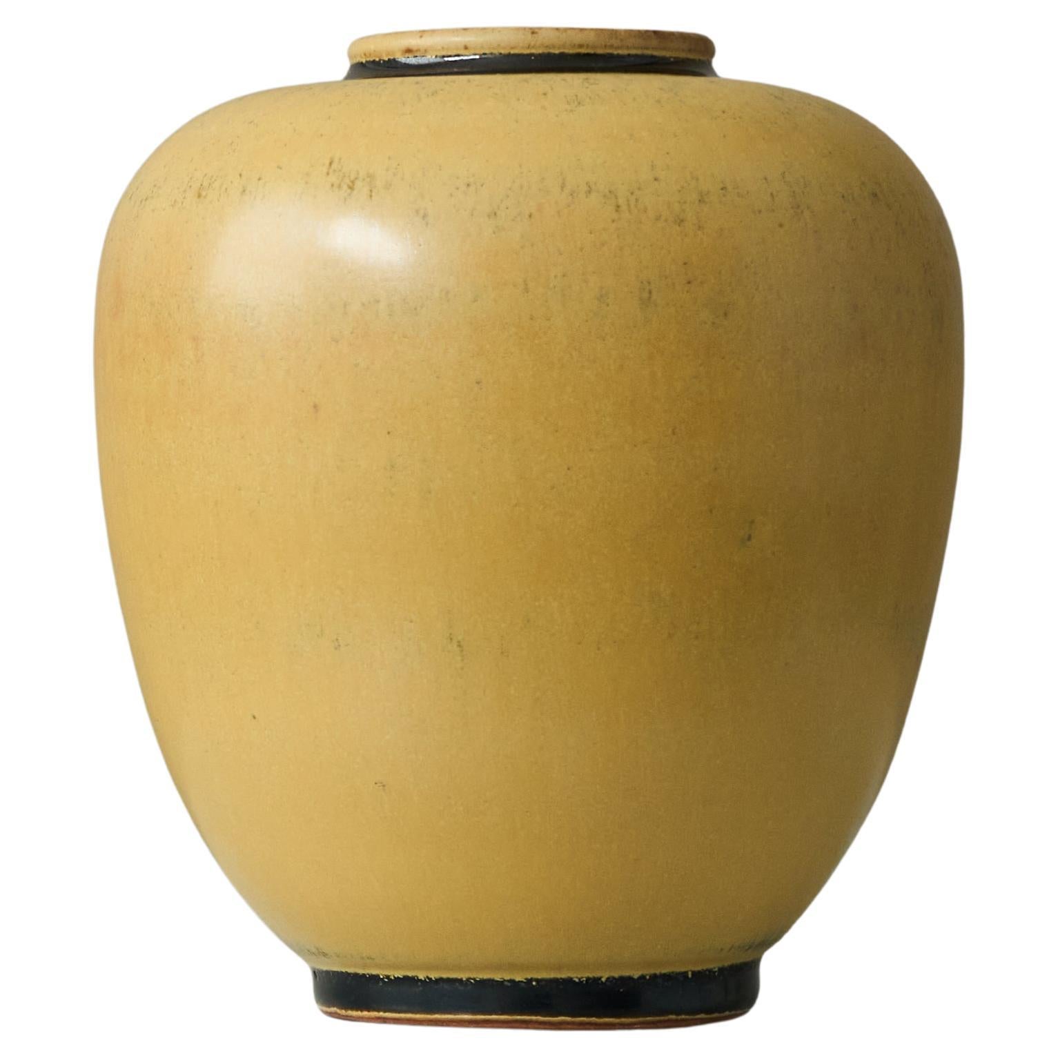 Yellow Stoneware Vase by Erich and Ingrid Triller for Tobo, Sweden, 1950s