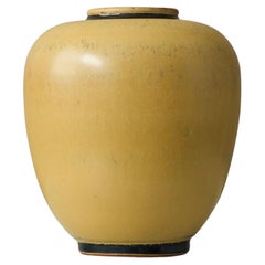 Yellow Stoneware Vase by Erich and Ingrid Triller for Tobo, Sweden, 1950s