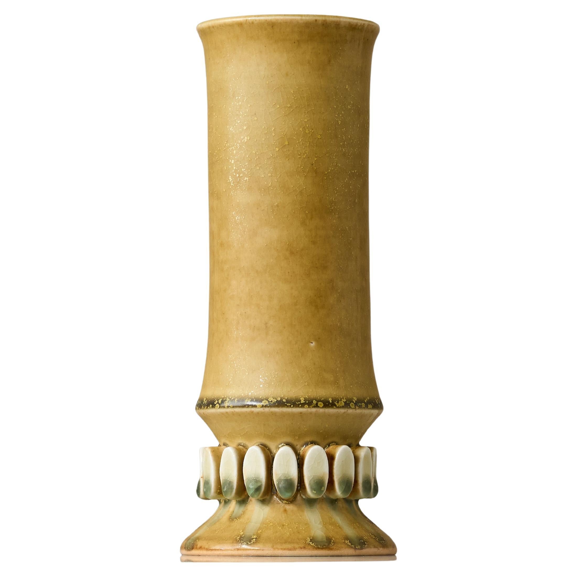 Yellow Stoneware Vase by Hertha Bengtson. Höganäs, Sweden, 1960s.