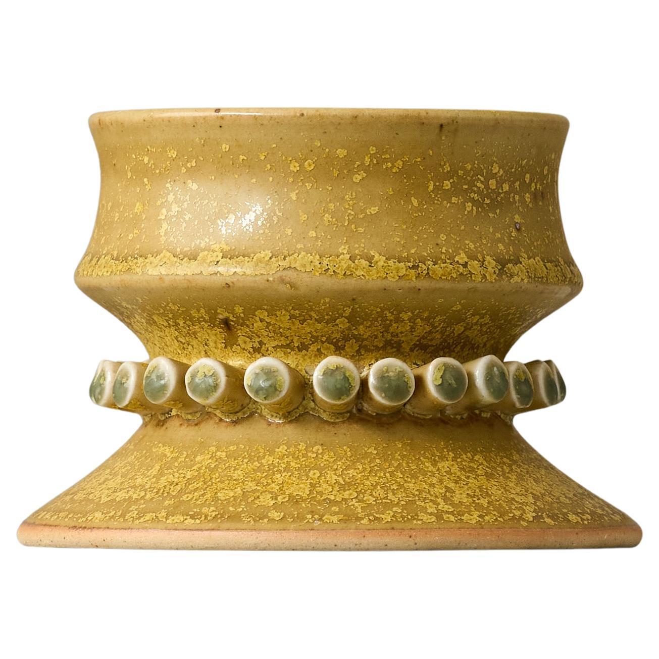 Yellow Stoneware Vase by Hertha Bengtson. Höganäs, Sweden, 1960s. For Sale