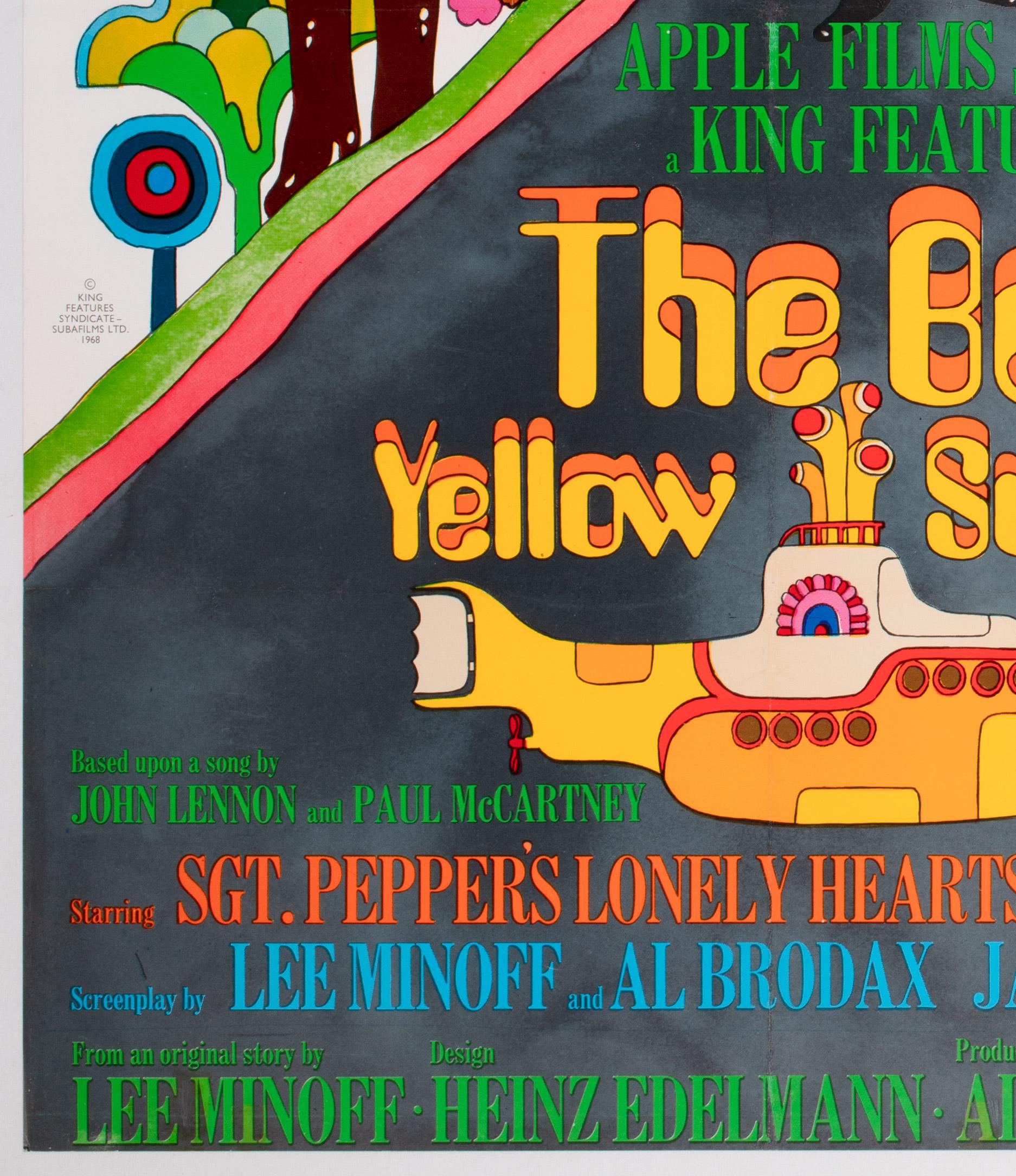 Yellow Submarine 1968 UK Quad Film Movie Poster, Edelmann, The Beatles Lino en venta