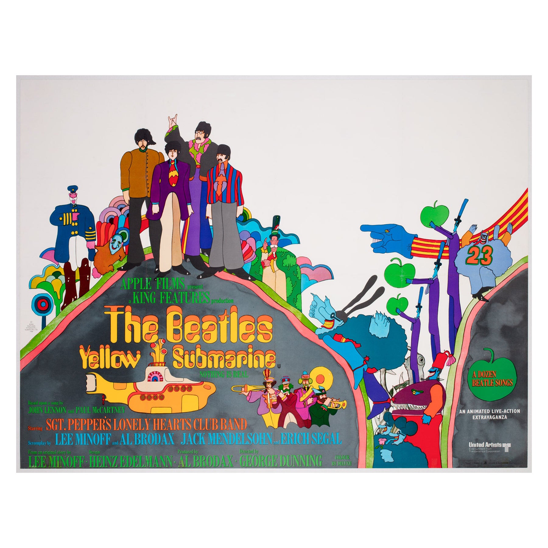 Poster cinematografico di Yellow Submarine 1968 UK Quad, Edelmann, The Beatles