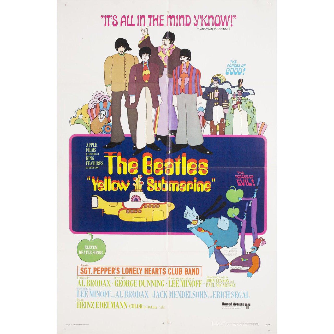 Original 1968 U.S. one sheet poster by Heinz Edelmann for the film Yellow Submarine directed by George Dunning with The Beatles / Paul Angelis / John Clive / Dick Emery. Very Good-Fine condition, folded. Many original posters were issued folded or