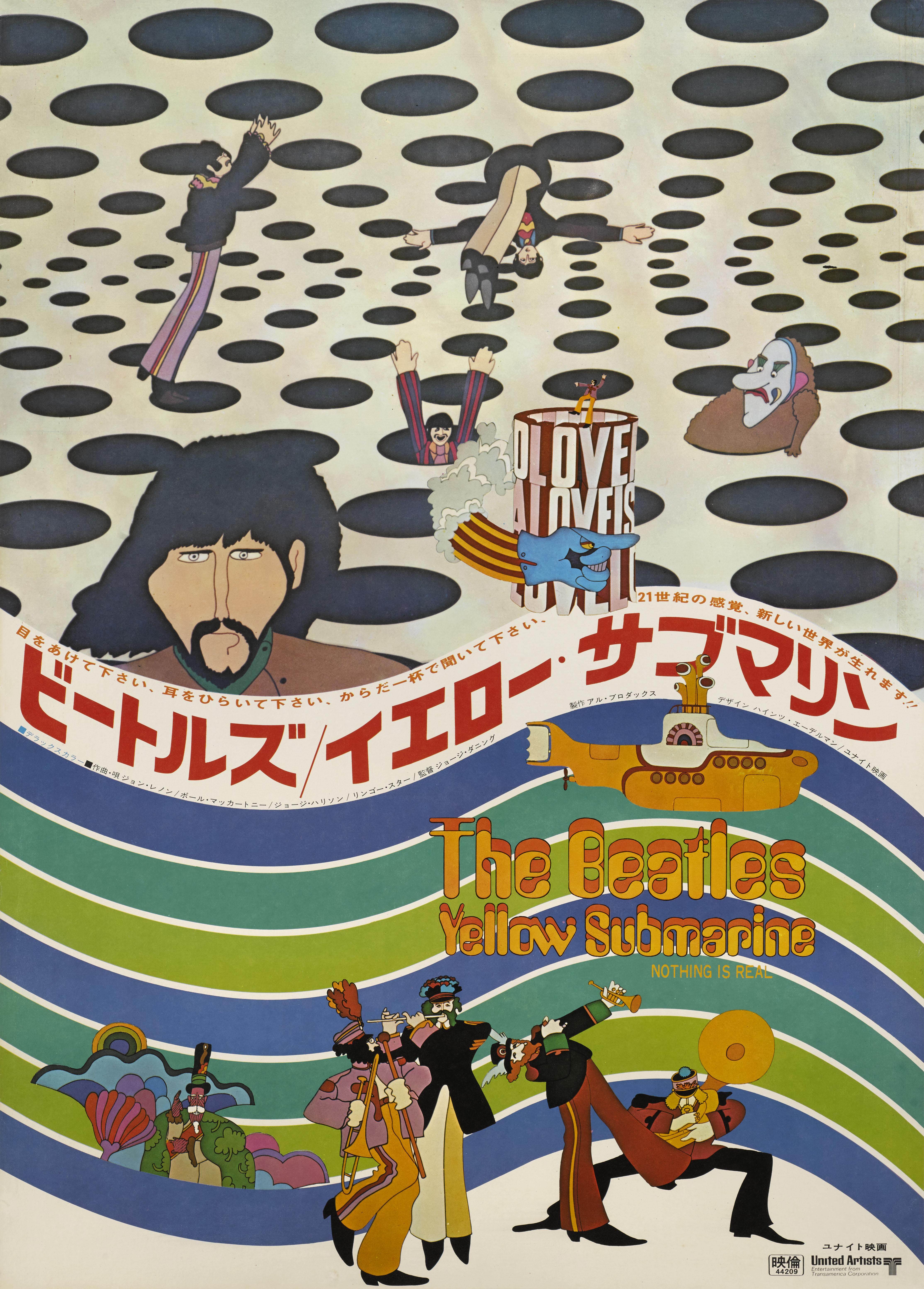 Originales japanisches Filmplakat für die Musikanimation der Beatles von 1968.
Das Kunstwerk auf diesem japanischen Plakat ist einzigartig für die Veröffentlichung des Films in Japan.
Das Plakat ist ungefaltet und konserviert Leinen zurück und würde
