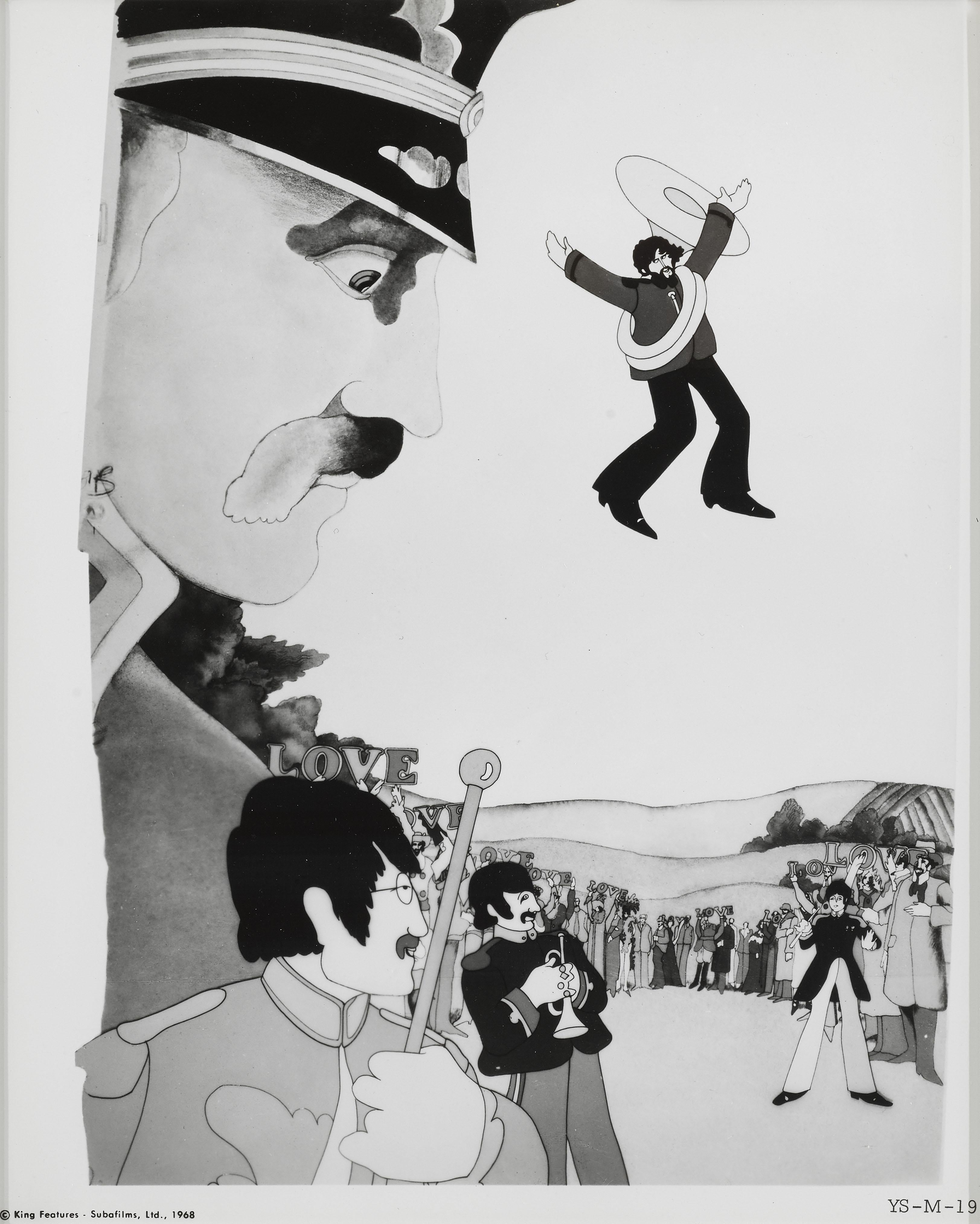 Original American photographic production still from The Beatles 1968 music animation film. The film was directed by George Dunning. This animated musical fantasy was inspired by the song Yellow Submarine by John Lennon and Paul McCartney. The