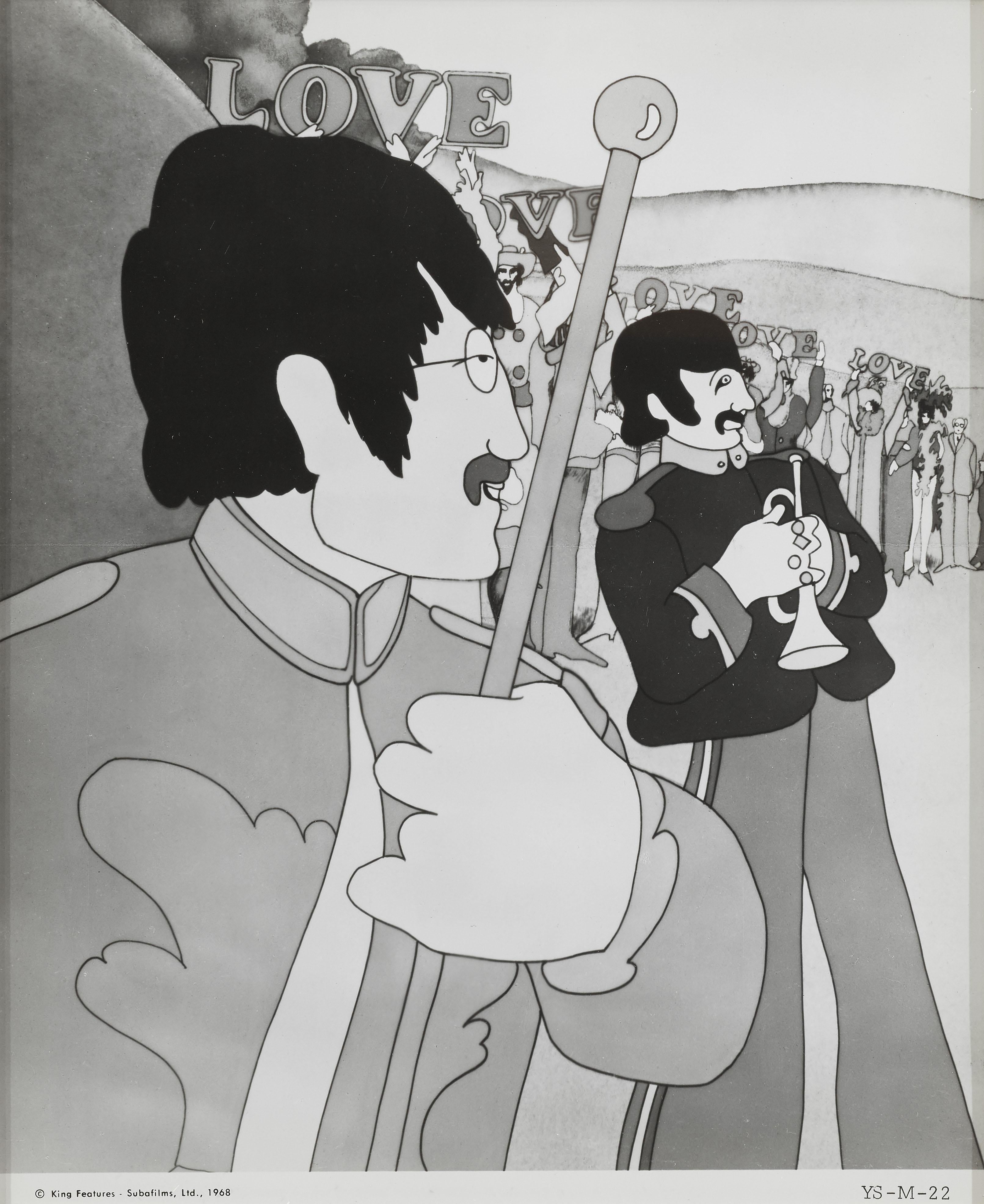 Original American photographic production still from The Beatles 1968 music animation film. The film was directed by George Dunning. This animated musical fantasy was inspired by the song Yellow Submarine by John Lennon and Paul McCartney. The