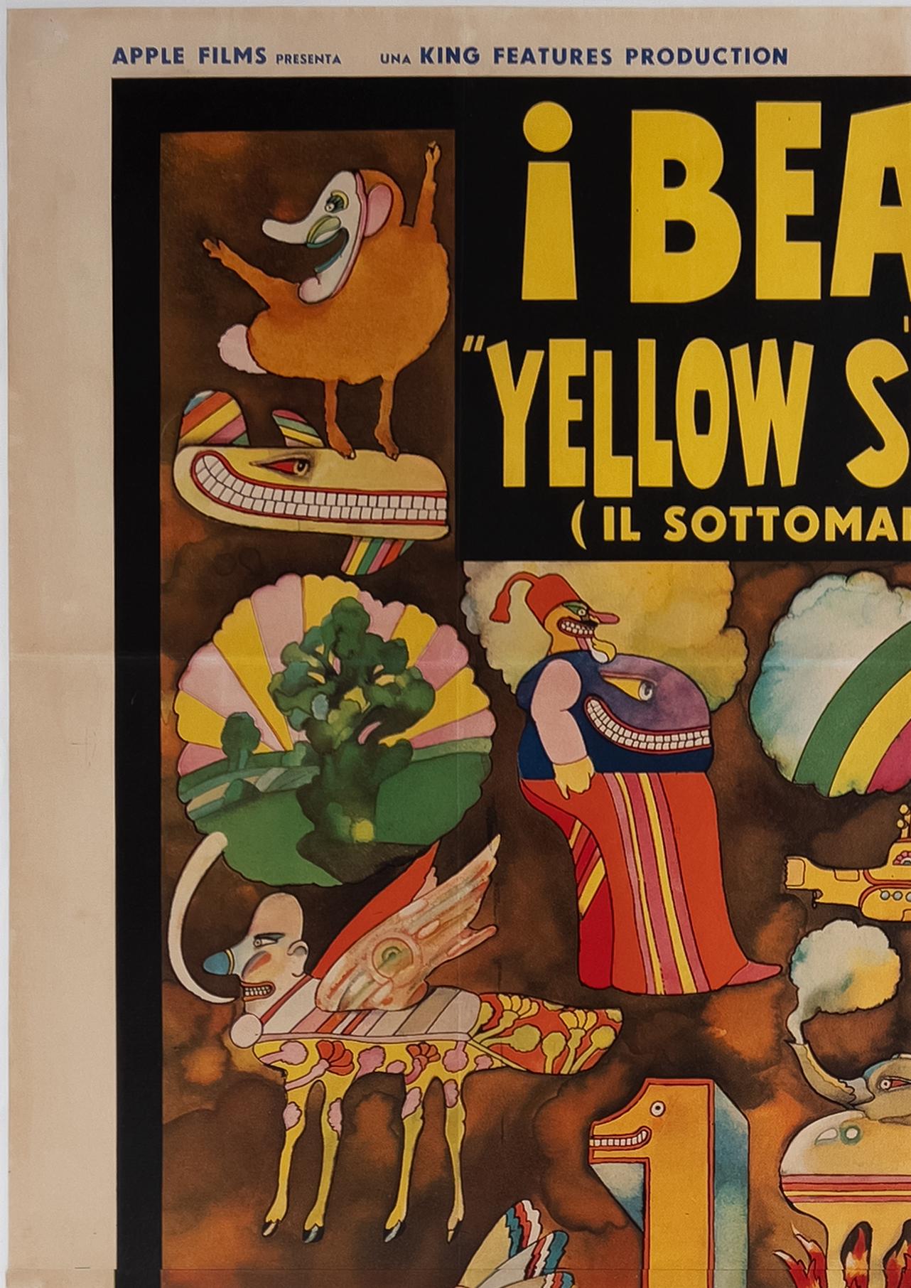 20th Century Yellow Submarine Original Italian Film Movie Poster, 1968 4 FOGLIO, Linen Backed For Sale