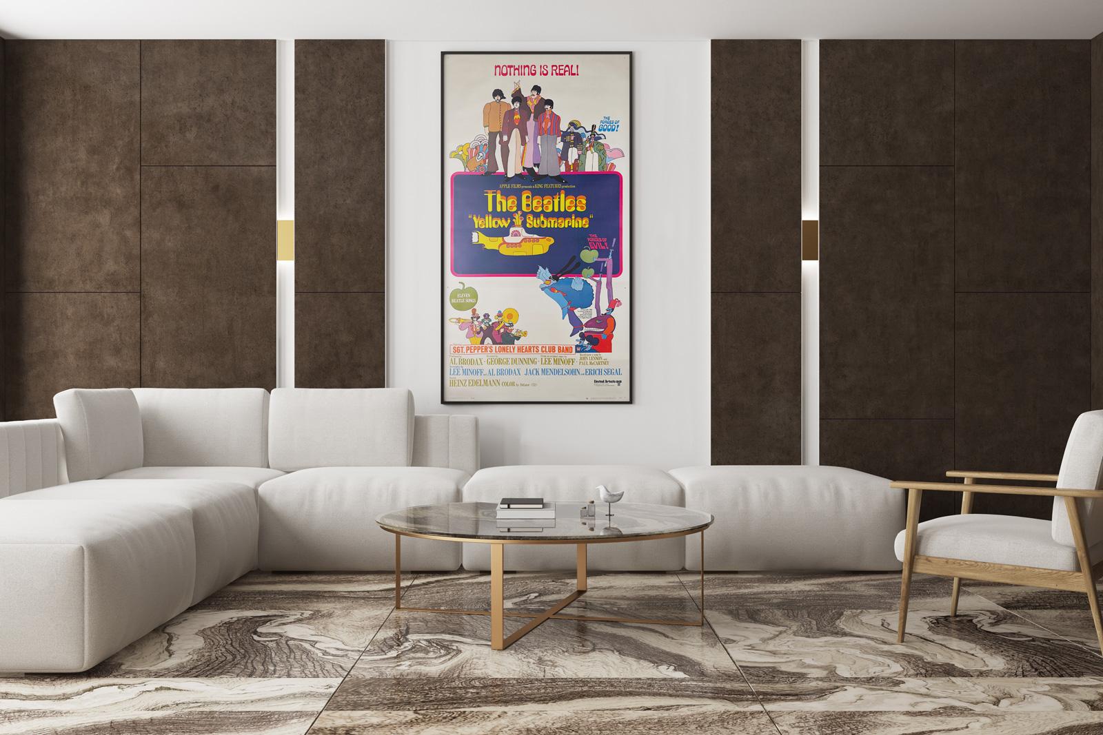 Fantastic US film poster for The Beatles much-loved classic Yellow Submarine. Featuring the iconic and colourfully psychedelic Edelmann artwork. A rare and collectible poster. Heinz Edelmann's iconic artwork looks particularly impressive on the