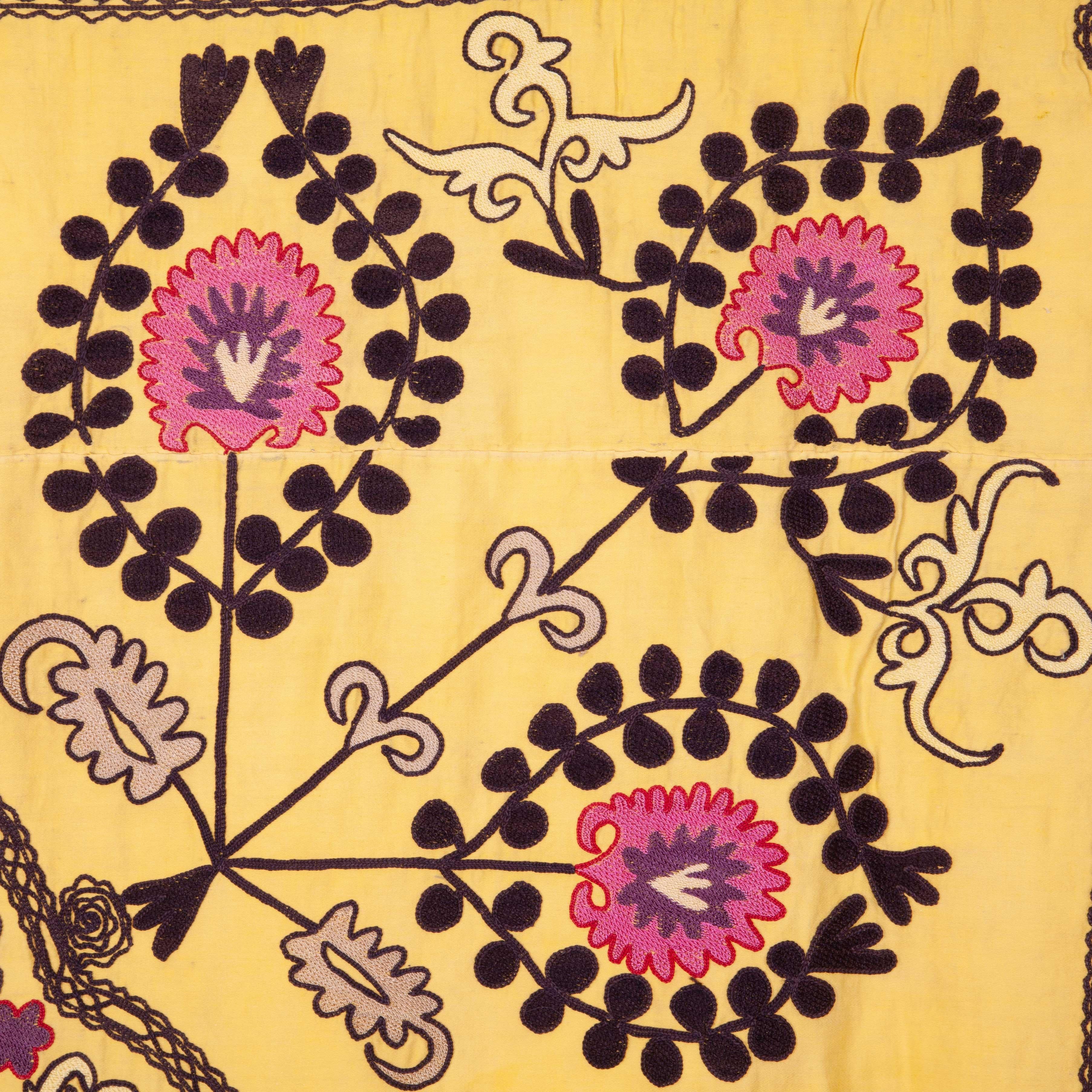 Embroidered Yellow Suzani from Uzbekistan, 1930s