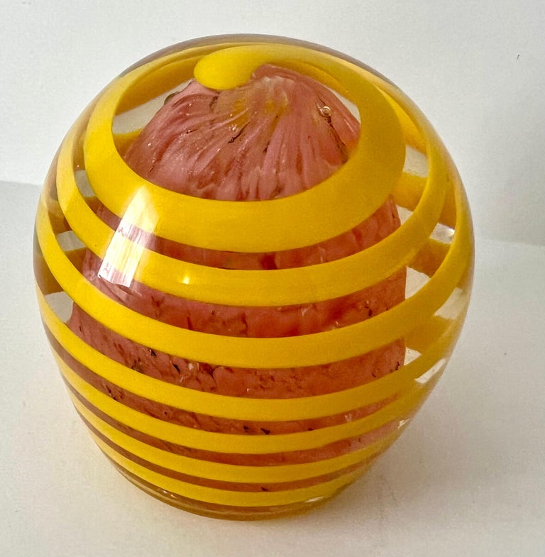 Yellow Swirl Art Glass Paperweight For Sale at 1stDibs