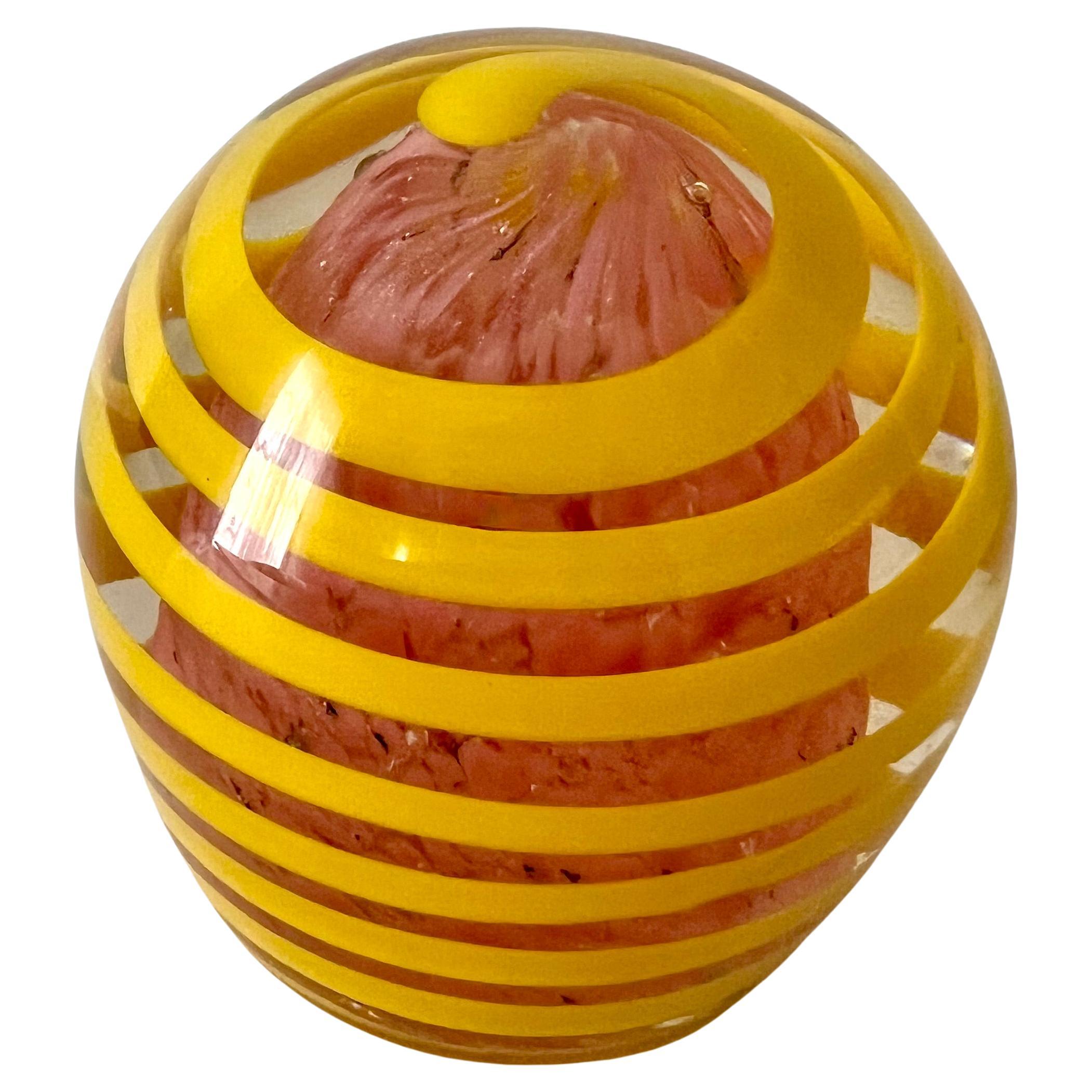 Yellow Swirl Art Glass Paperweight