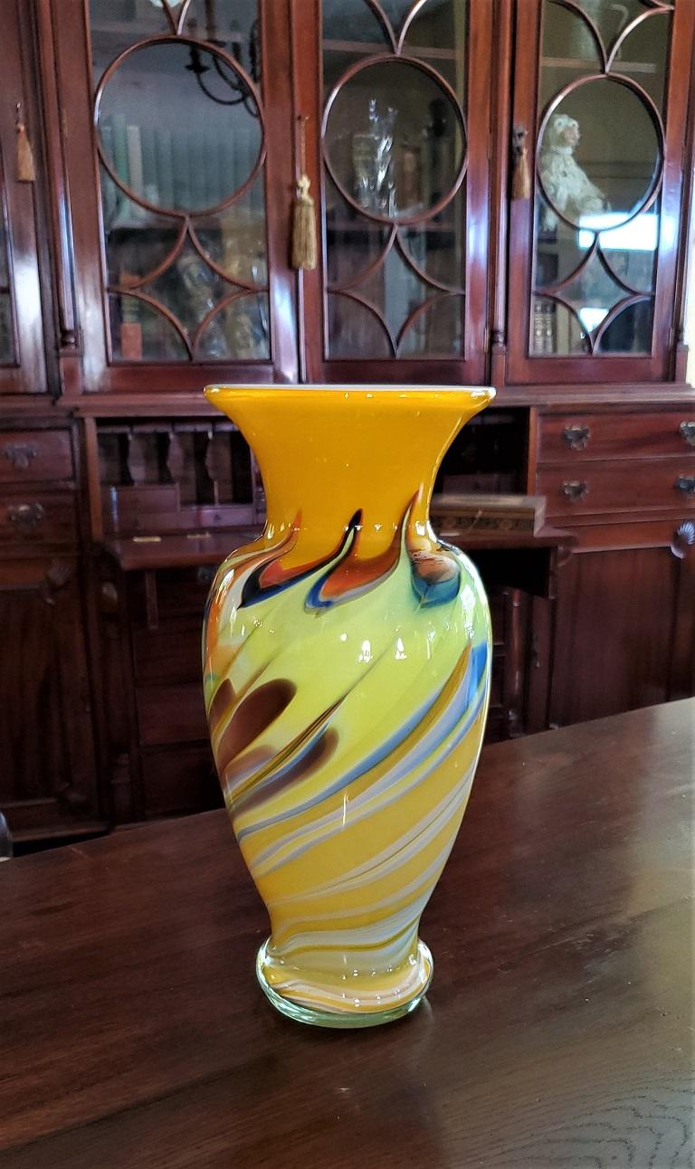 Yellow Swirled Murano Glass Vase, MCM at 1stDibs
