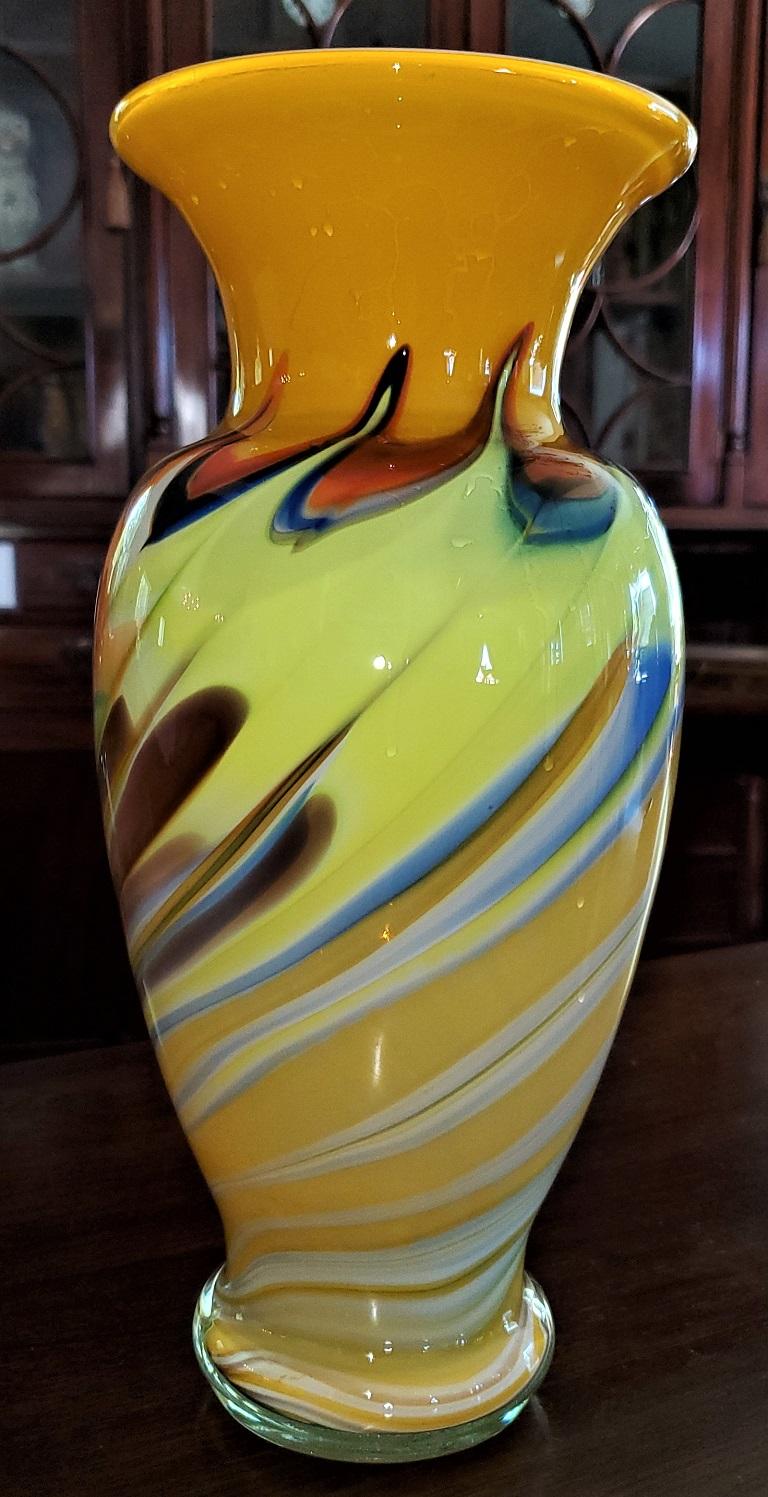Yellow Swirled Murano Glass Vase, MCM at 1stDibs
