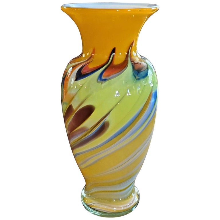 Yellow Swirled Murano Glass Vase, MCM at 1stDibs