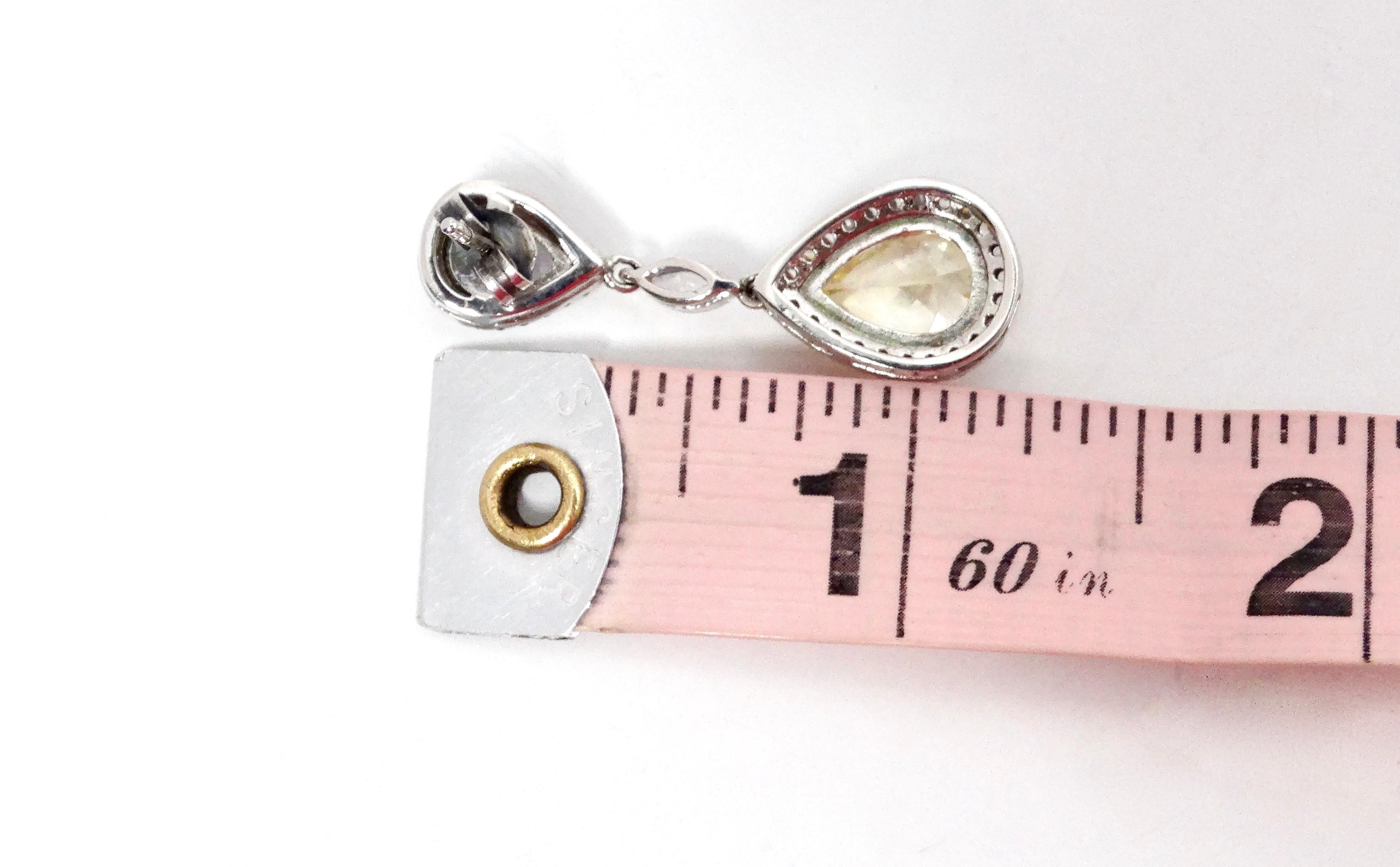 Women's Yellow Synthetic Diamonds & Sterling Silver Tear Drop Earrings For Sale