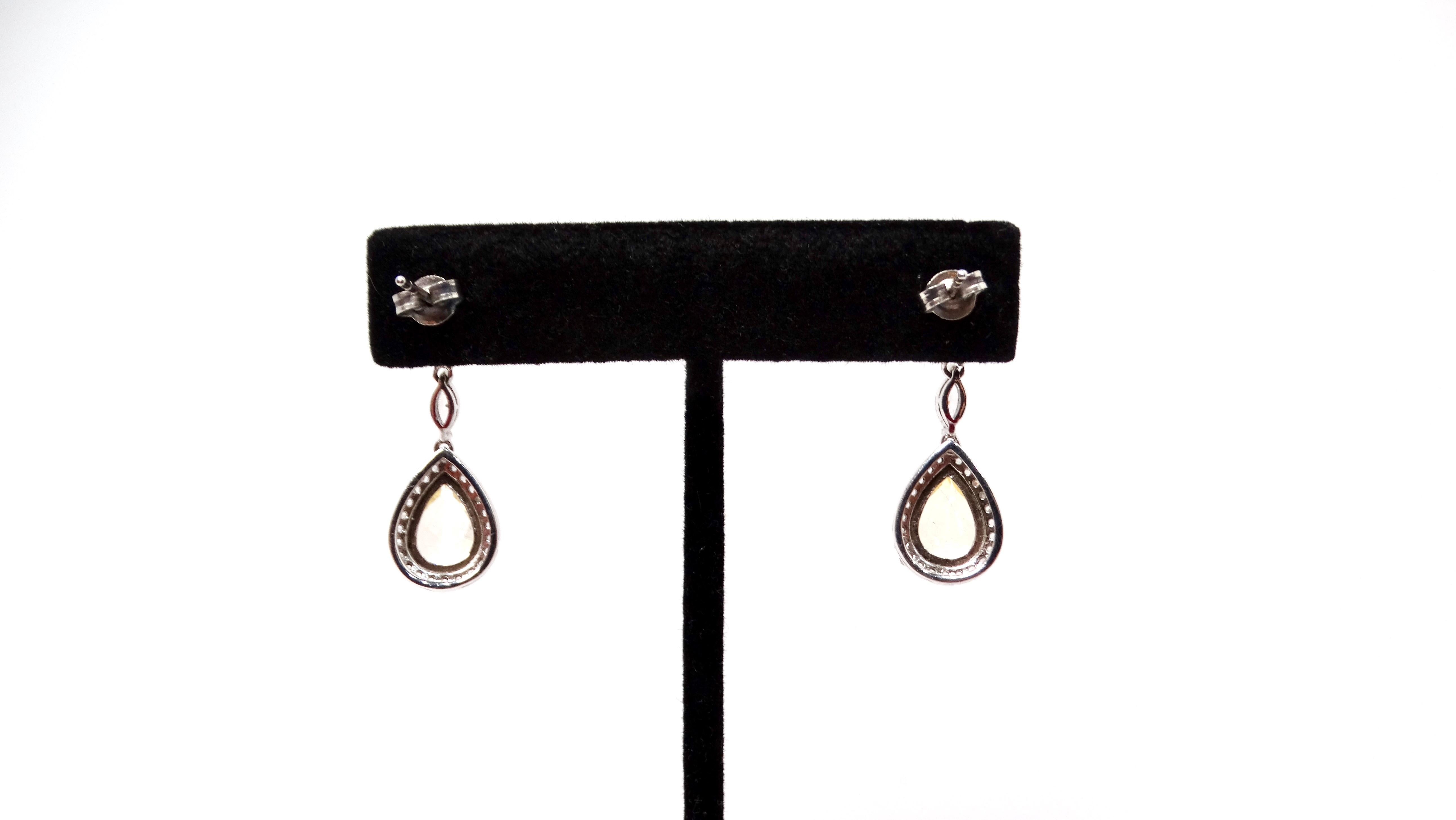 Yellow Synthetic Diamonds & Sterling Silver Tear Drop Earrings For Sale 1