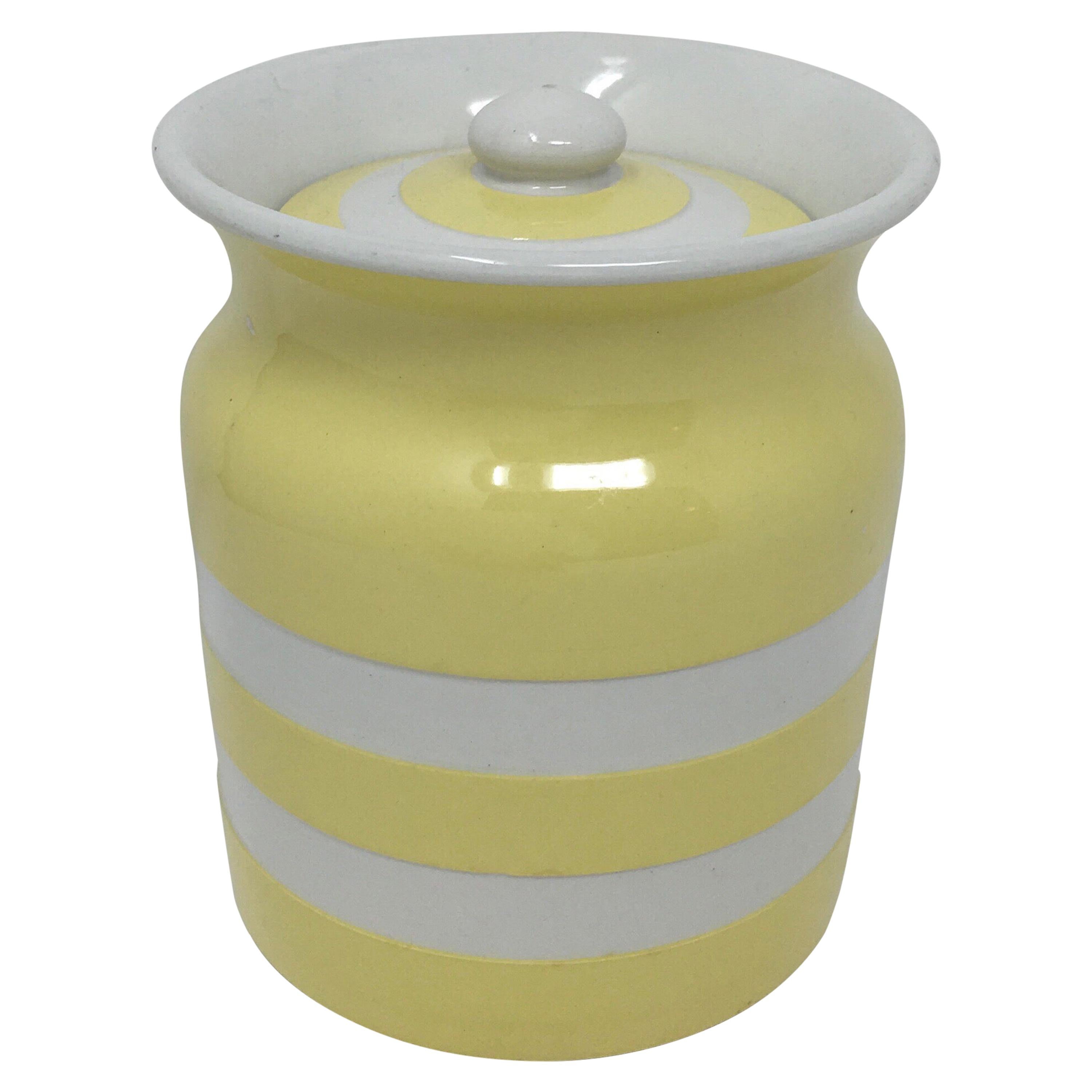Yellow T. G. Green Cornishware Small Cannister with Lid
