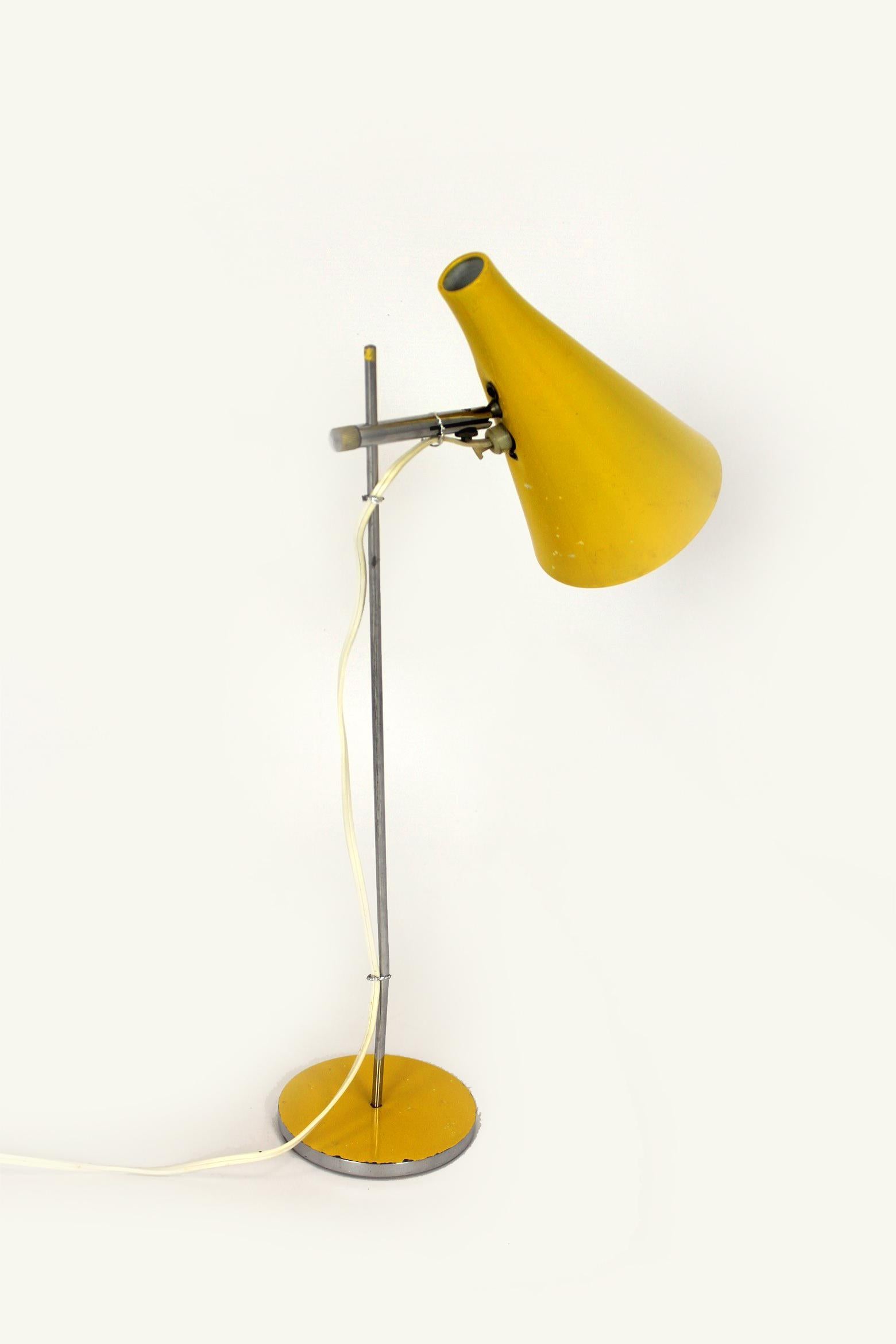Steel Yellow Table Lamp attributed to Josef Hurka, Lidokov, 1970s For Sale