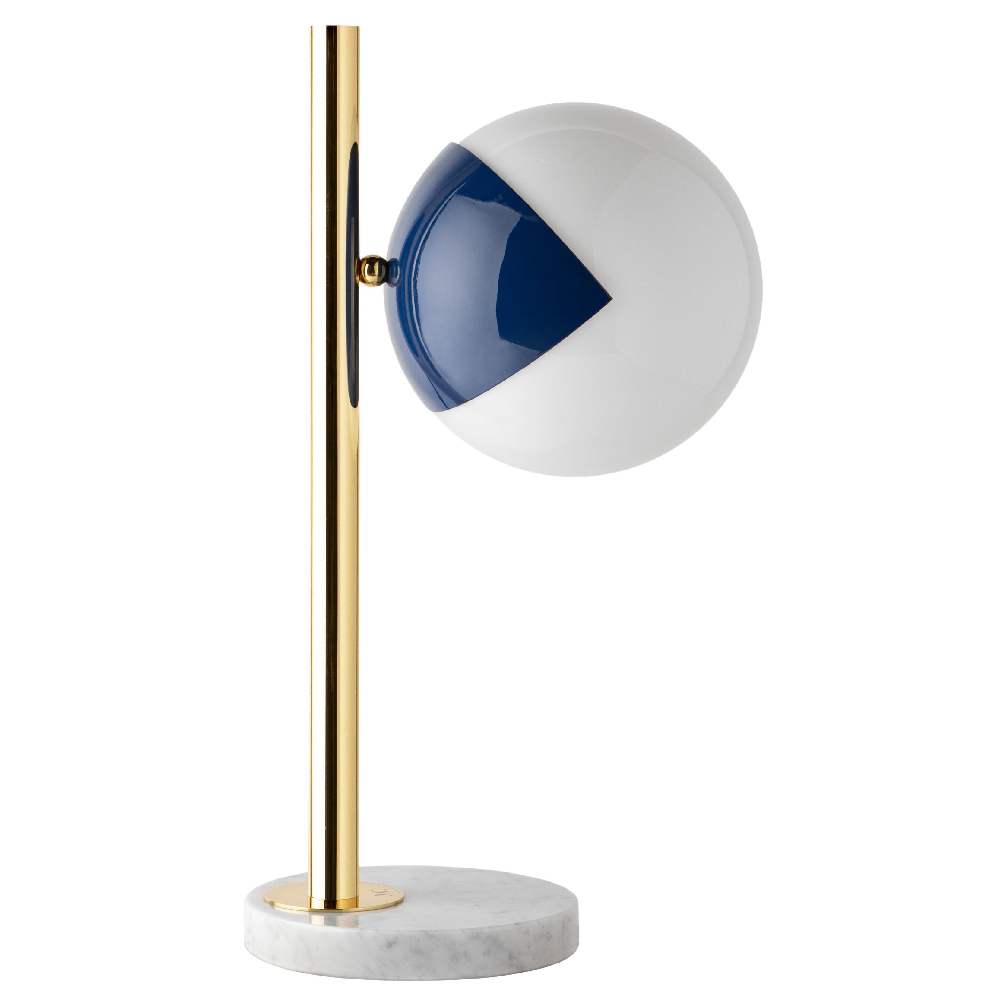 Yellow table lamp pop-up dimmable by Magic Circus Editions.
Dimensions: Ø 22 x 30 x 53 cm.
Materials: carrara marble base, smooth brass tube, glossy mouth blown glass.
Also non-dimmable version available.

All our lamps can be wired according