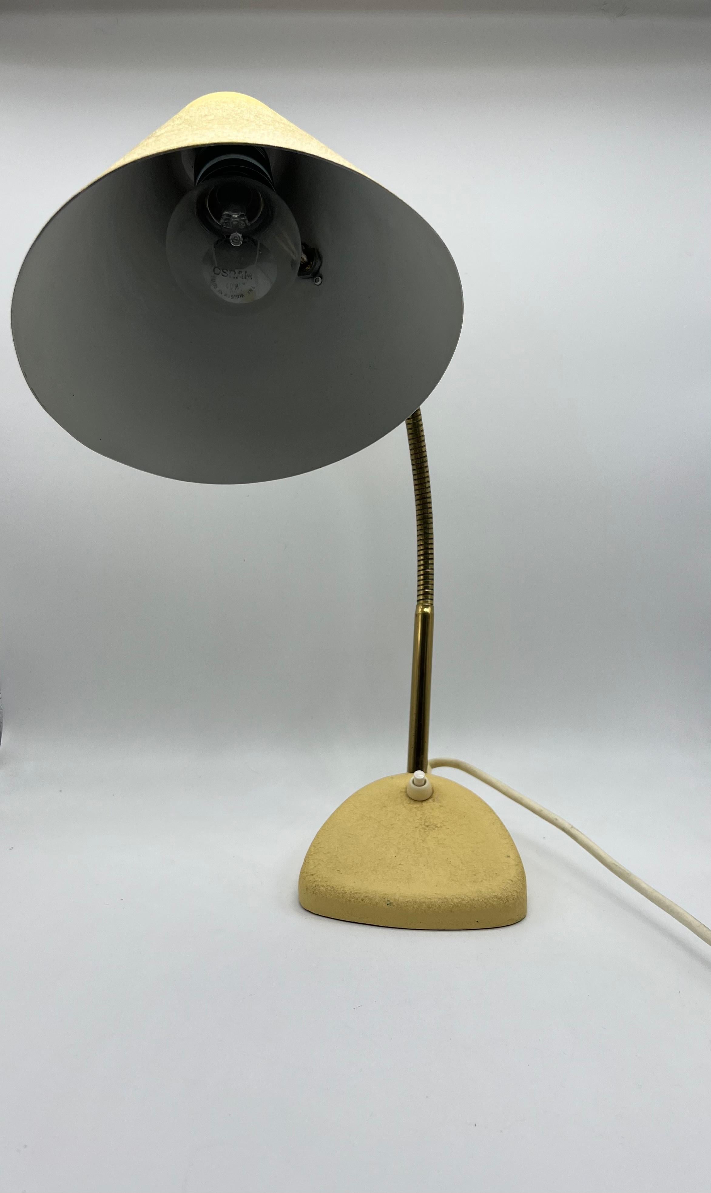 Metal Yellow Table Lamp with Shrink Varnish and Movable Shade, Mid-20th Century For Sale