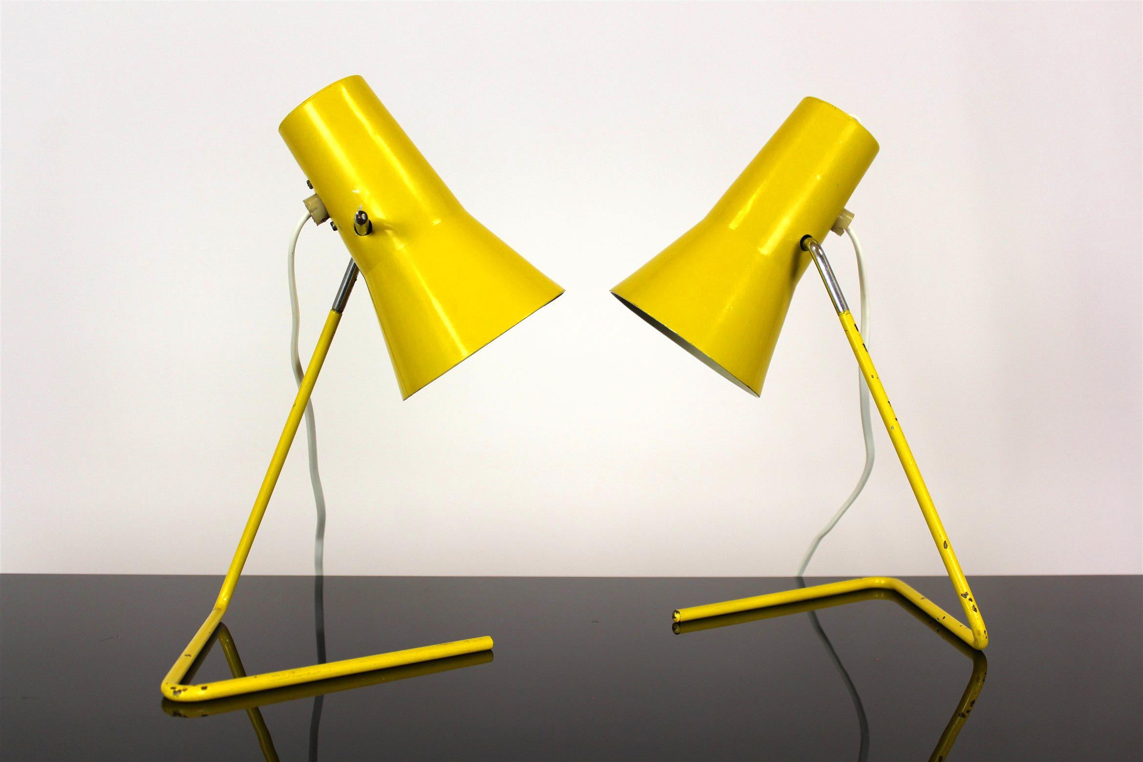 
These yellow table lamps were manufactured by Drupol and designed by Josef Hurka in the mid 1960s. Original, good condition, fully functional. The wires were replaced with new ones.