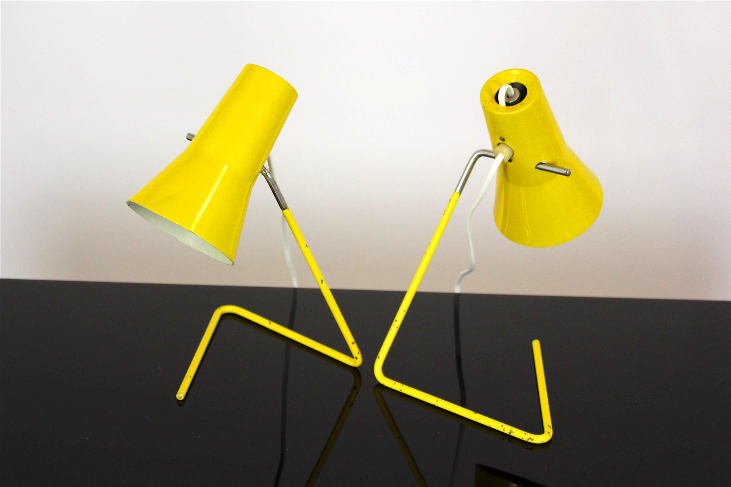 Steel Yellow Table Lamps by Josef Hurka for Drupol, 1960s, Set of 2 For Sale