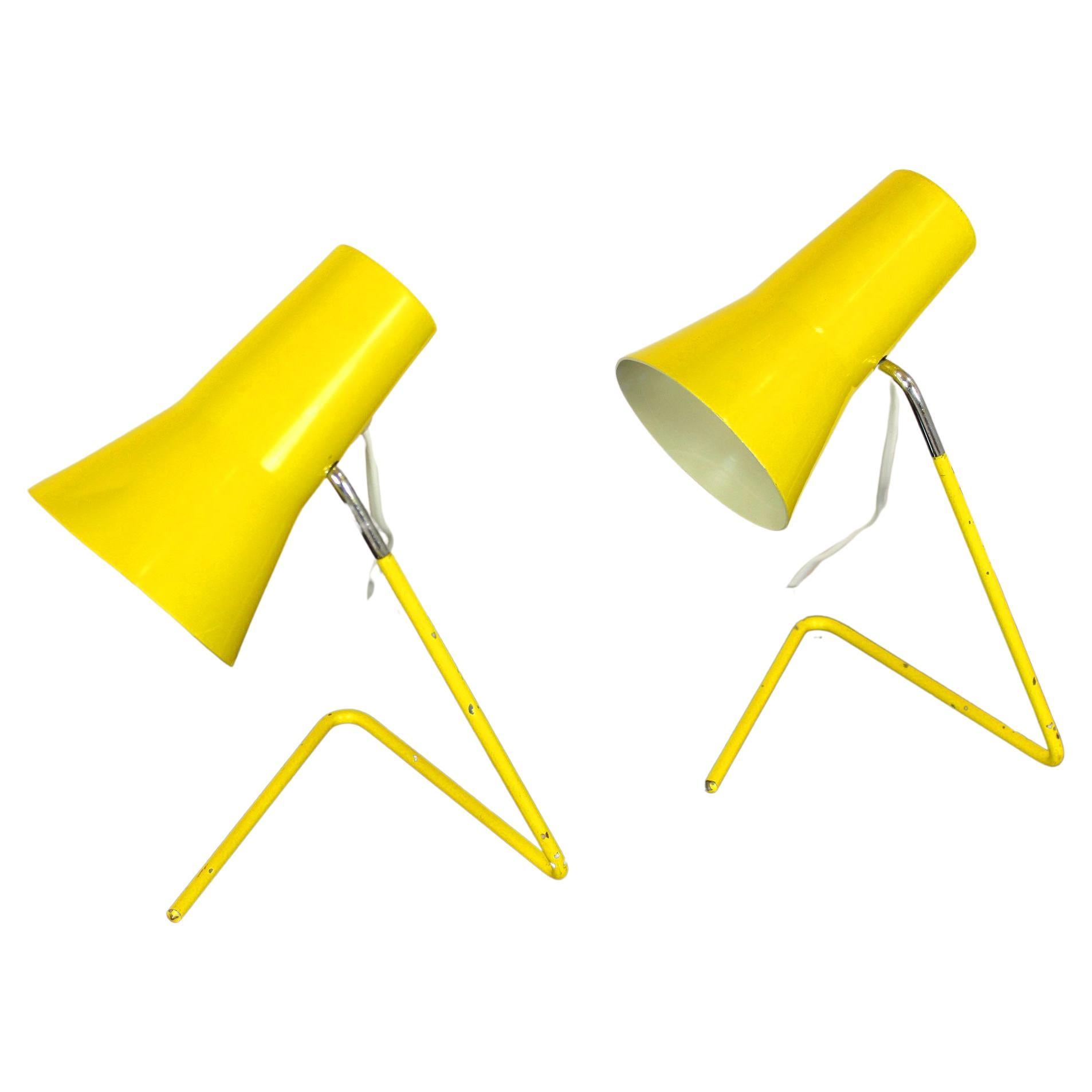 Gelbe Tischlampen von Josef Hurka für Drupol, 2er-Set, 1960er Jahre