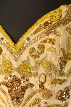 Yellow taffetas evening dress with beadwork and sequin LORIS AZZARO