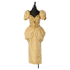 Yellow taffetas evening dress with beadwork and sequin LORIS AZZARO