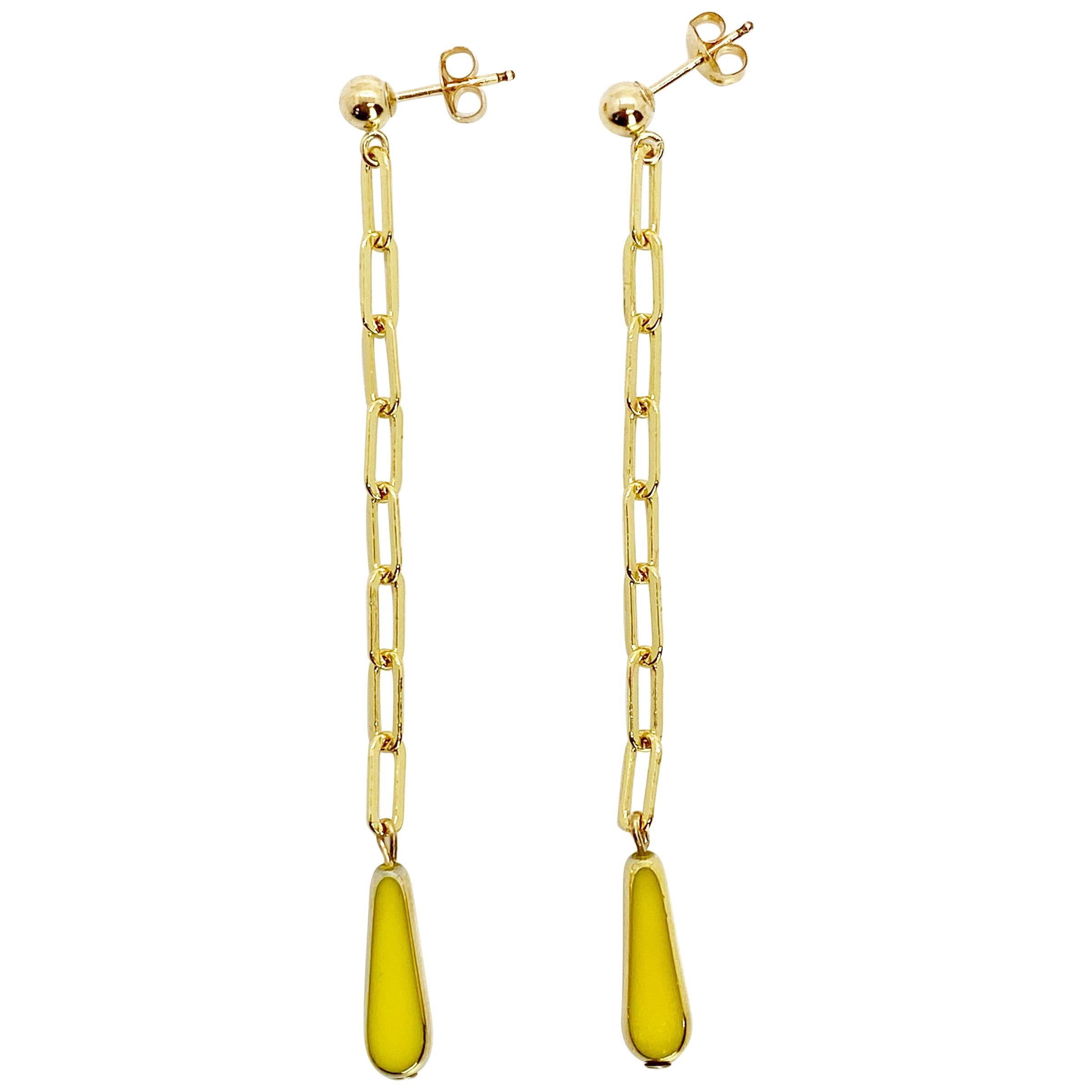 Yellow Teardrop Vintage German Glass Beads on Gold filled Chain For Sale