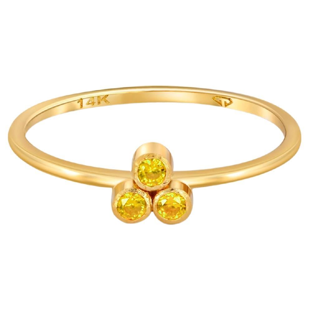 For Sale:  Yellow Three Stone 14k gold ring.