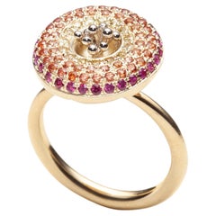 Yellow to Pink Sapphire Pavé Ring in 18k Yellow + White Gold