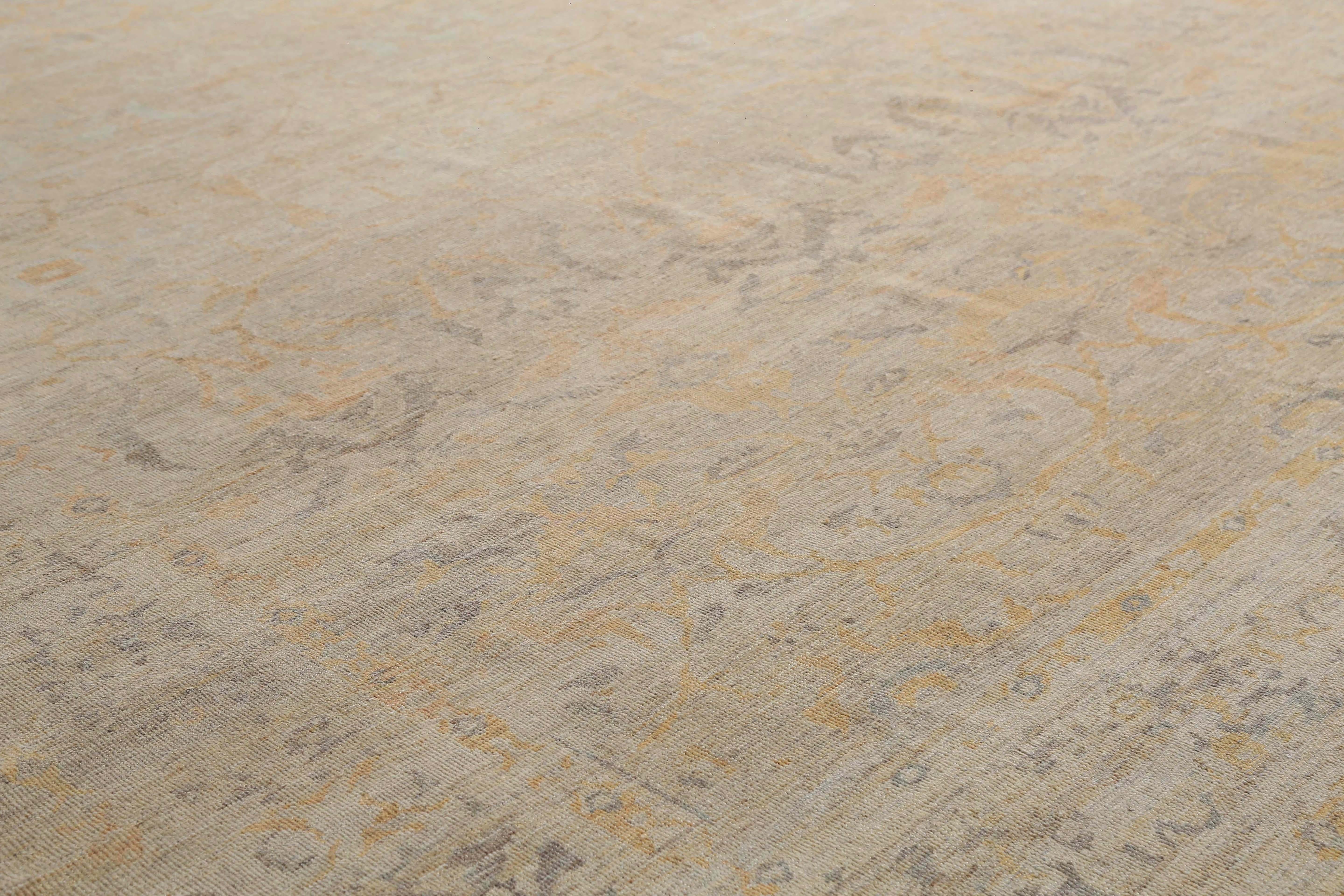 Tapis d'Afghanistan Sultanabad datant d'environ 1990, motif en laine jaune taupe et jaune - 95581 Excellent état - En vente à Dallas, TX
