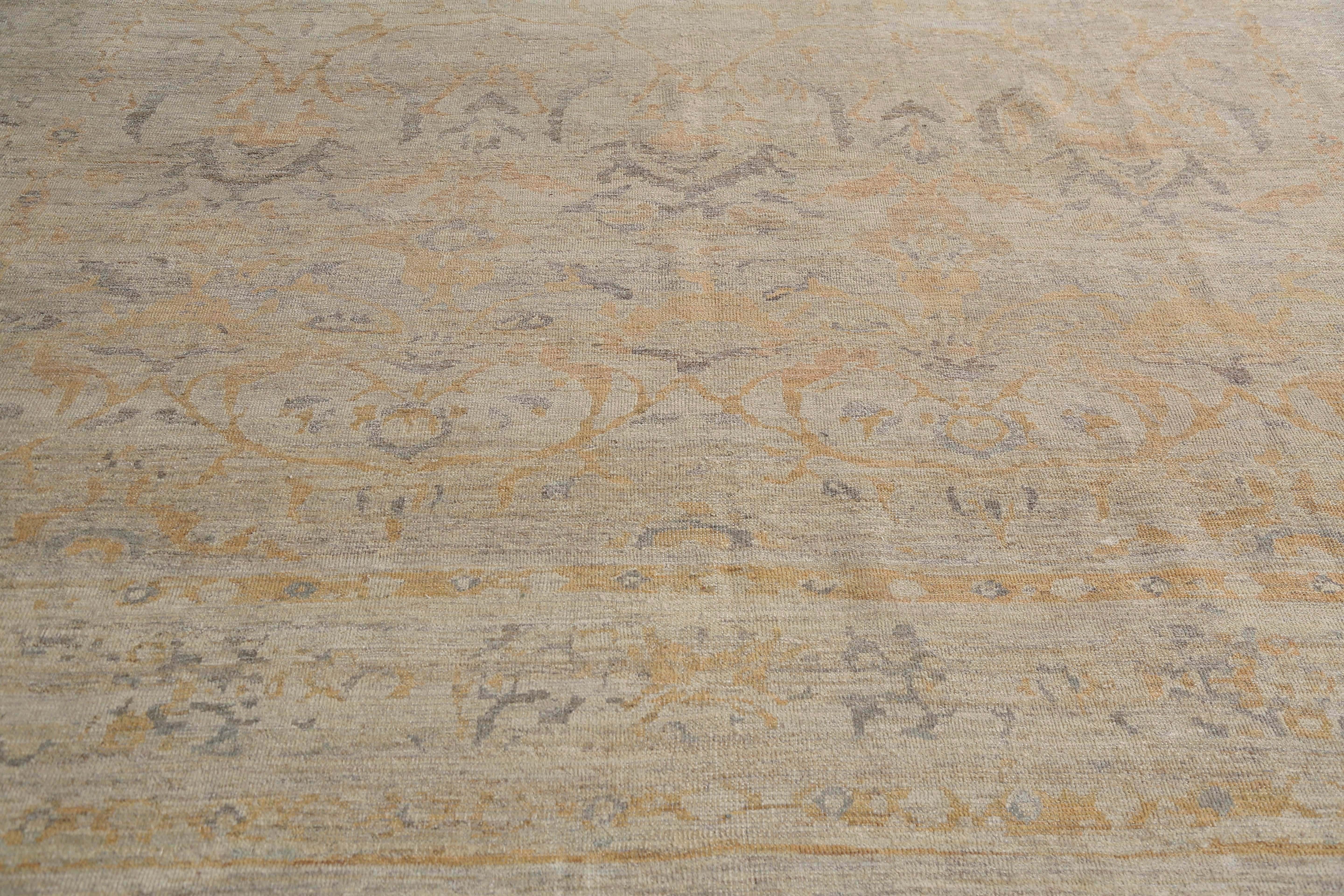 Contemporary Yellow Toned Turkish Sultanabad Handmade Rug For Sale