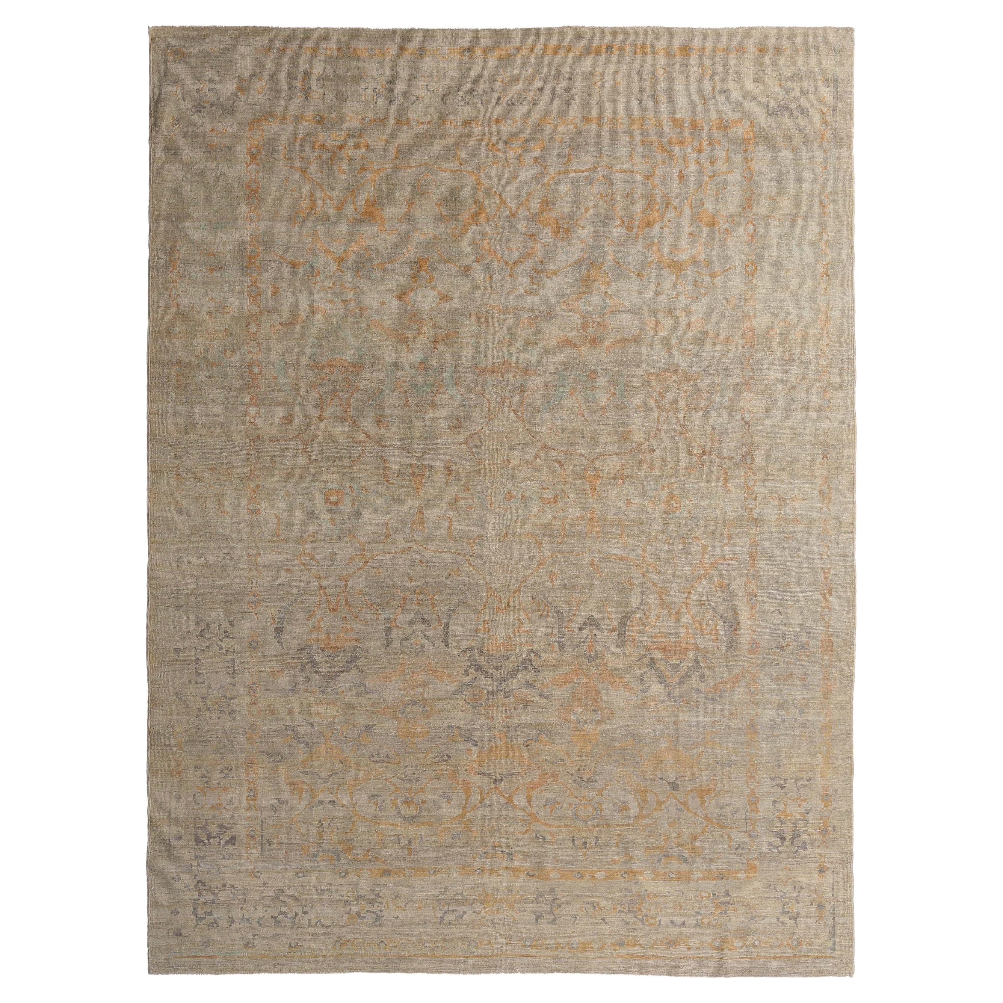 Yellow Toned Turkish Sultanabad Handmade Rug For Sale