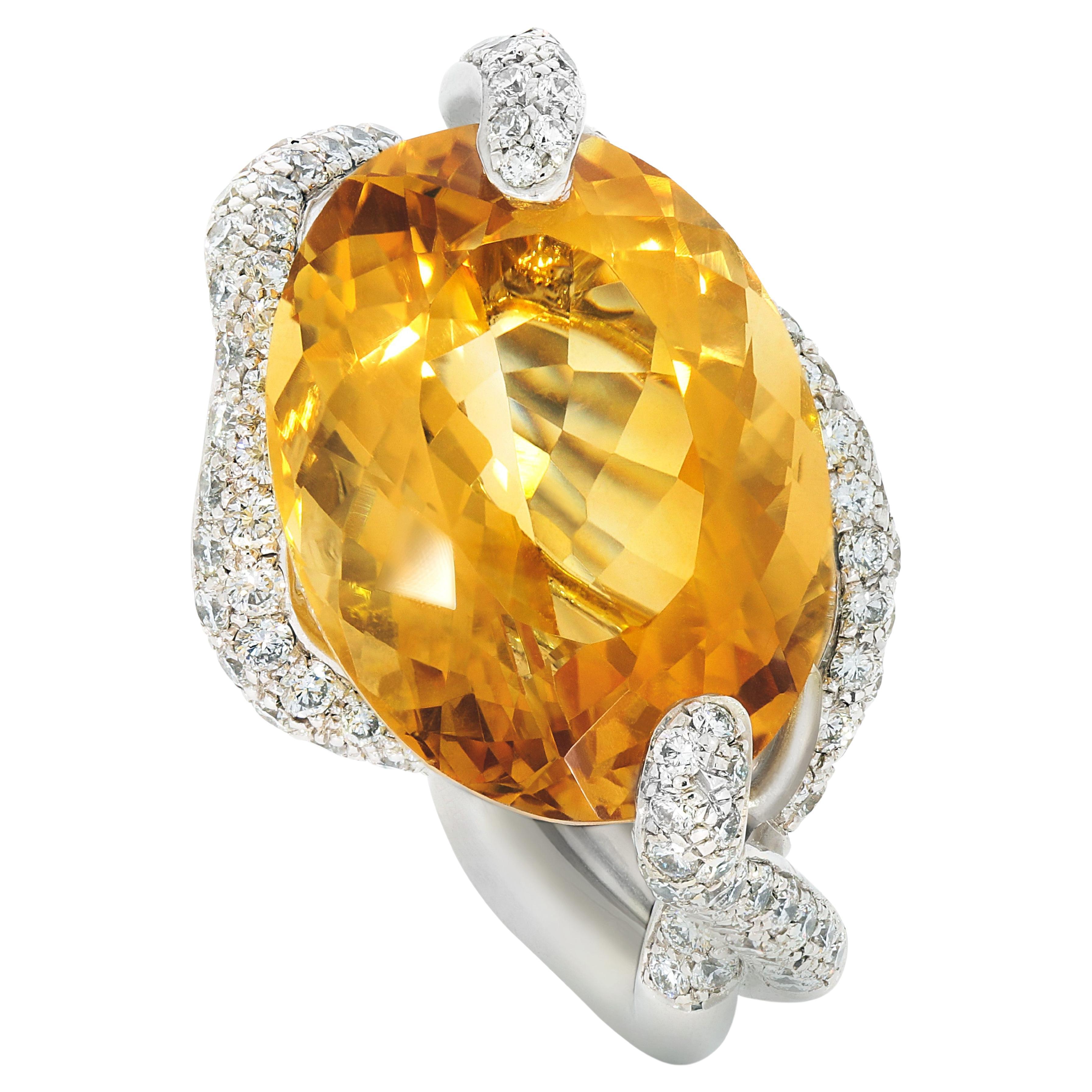 Rosior one-off Yellow Topaz and Diamond Cocktail Ring set in White Gold