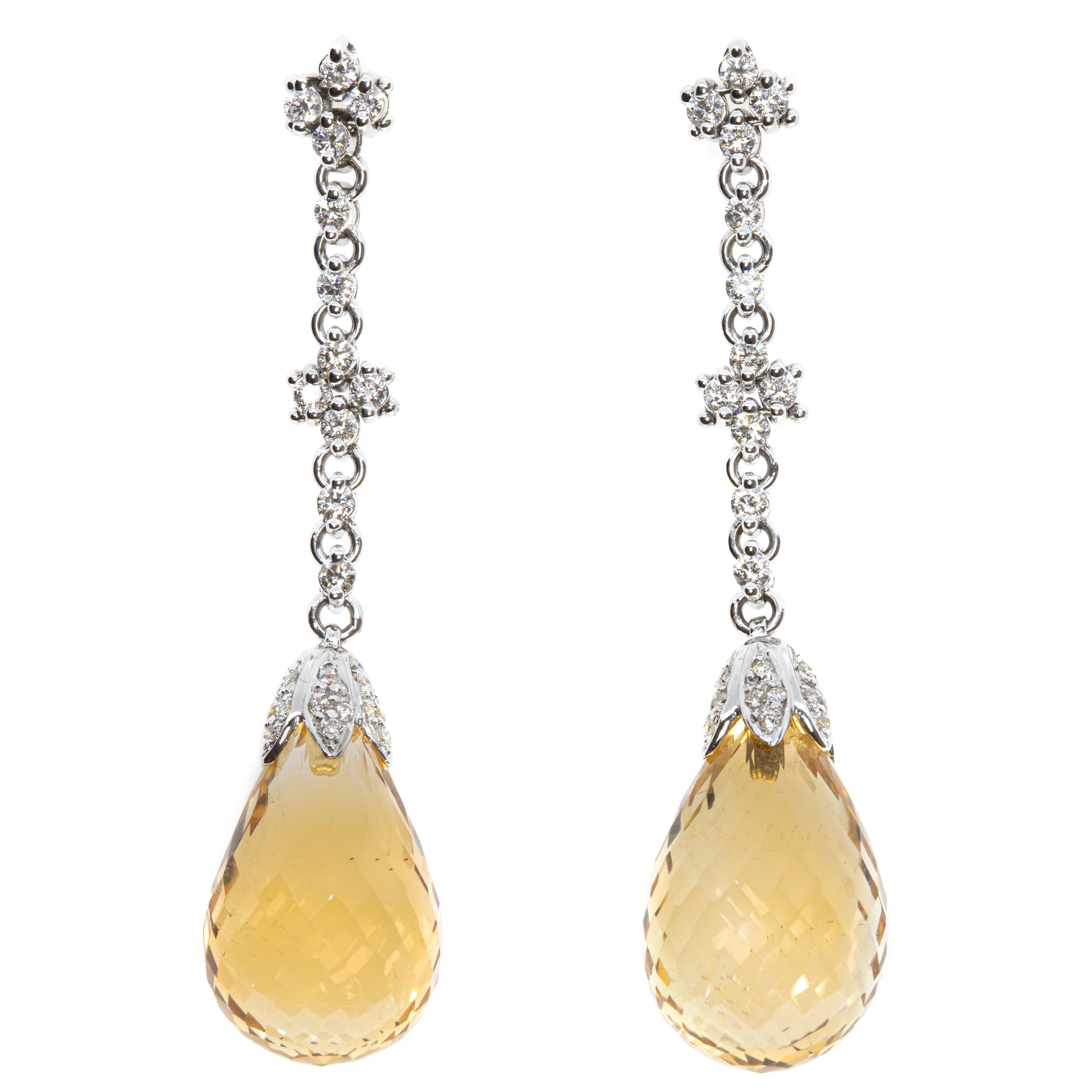 Boucles d'oreilles en or blanc 18 carats avec topaze jaune et diamants blancs, XXIe siècle