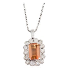 Yellow Topaz and White Diamond Pendant Necklace in Platinum