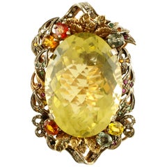 Yellow Topaz, Diamonds, Emeralds, Rubies, Sapphires, 9k Rose Gold 
Silver Ring