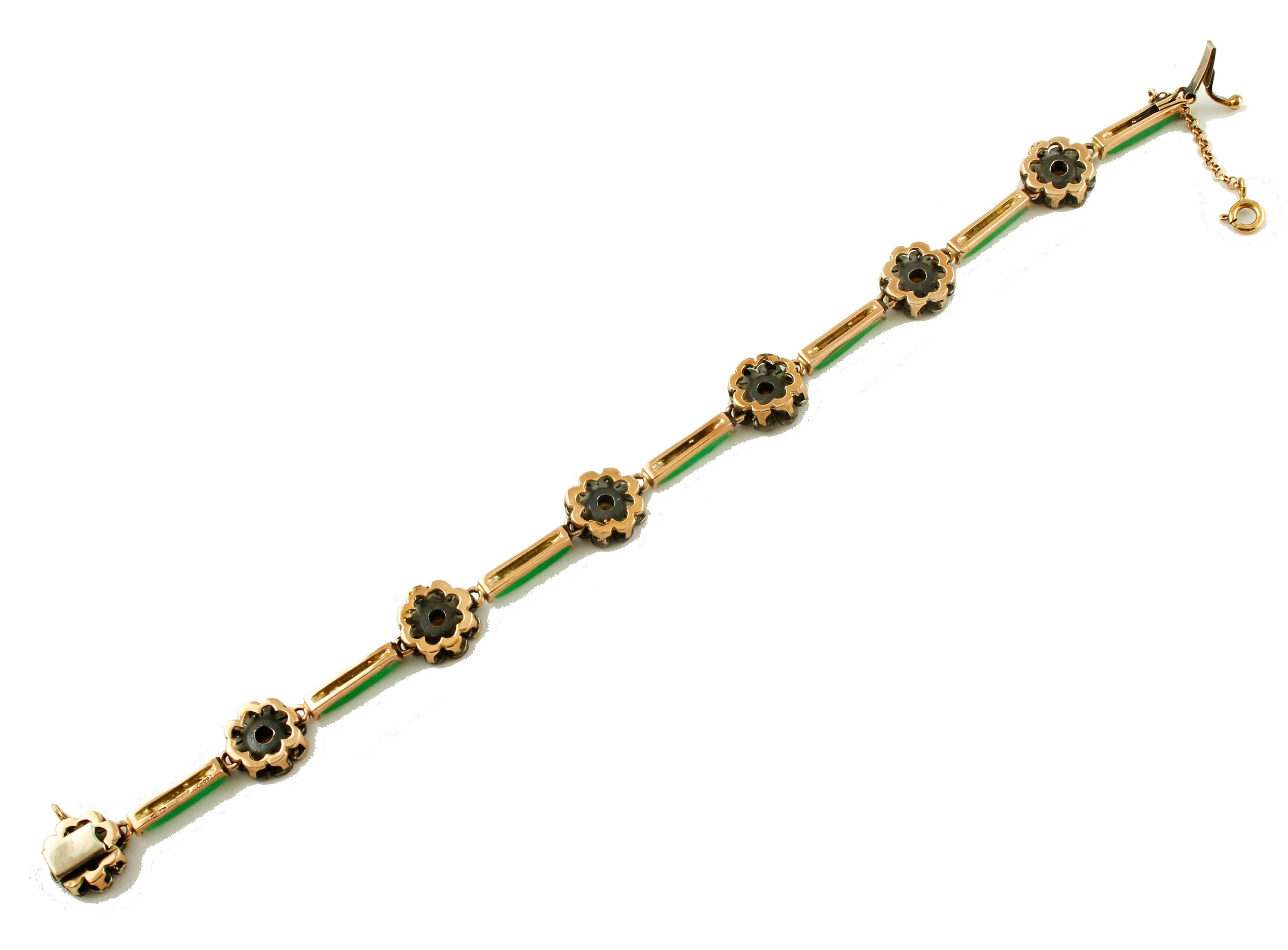 Women's Yellow Topaz, Malaysian Jade, Diamonds, 9 Karat Gold and Silver Retro Bracelet For Sale