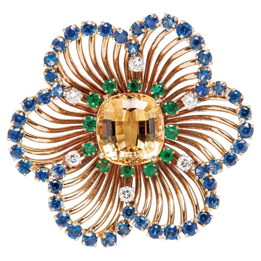 Broche Colgante Topacio Amarillo Zafiro Esmeralda Diamante Oro Amarillo 14K