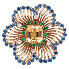 Broche Colgante Topacio Amarillo Zafiro Esmeralda Diamante Oro Amarillo 14K